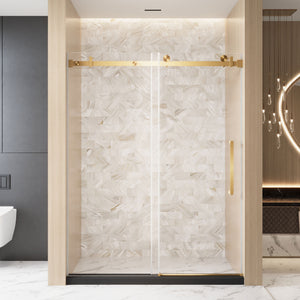 48 x 76 in Frameless Single Sliding Square-Tube Shower Door - 48 x 76 in / Brushed Gold / Square Tube view 1