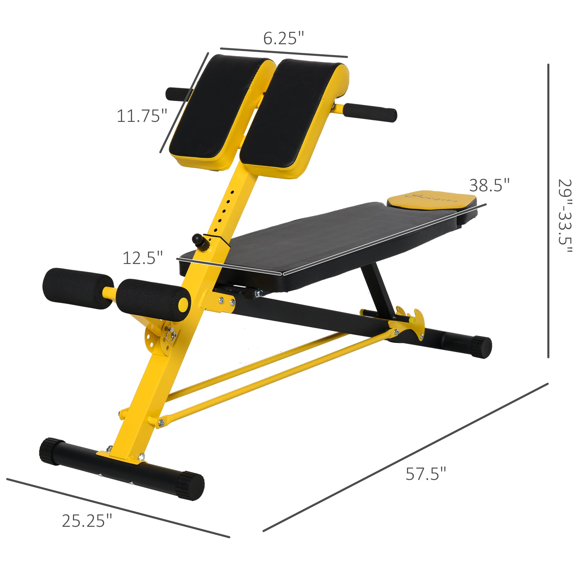 Soozier Adjustable Hyper Extension Dumbbell Weight Bench, Foam Leg Holders, Exercise Abs, Arms, Core, Strength Workout Station for Home Gym, Yellow