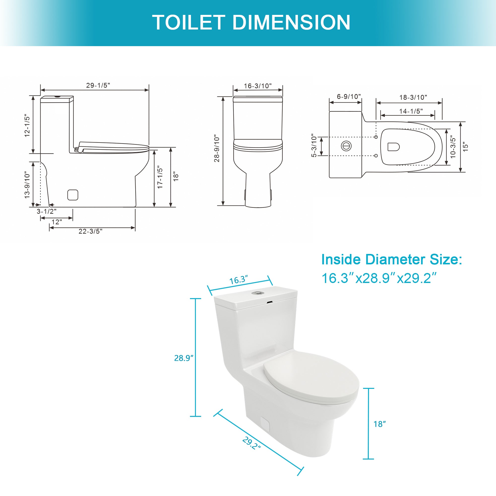 Ceramic One Piece Toilet,Dual Flush with Soft Clsoing Seat