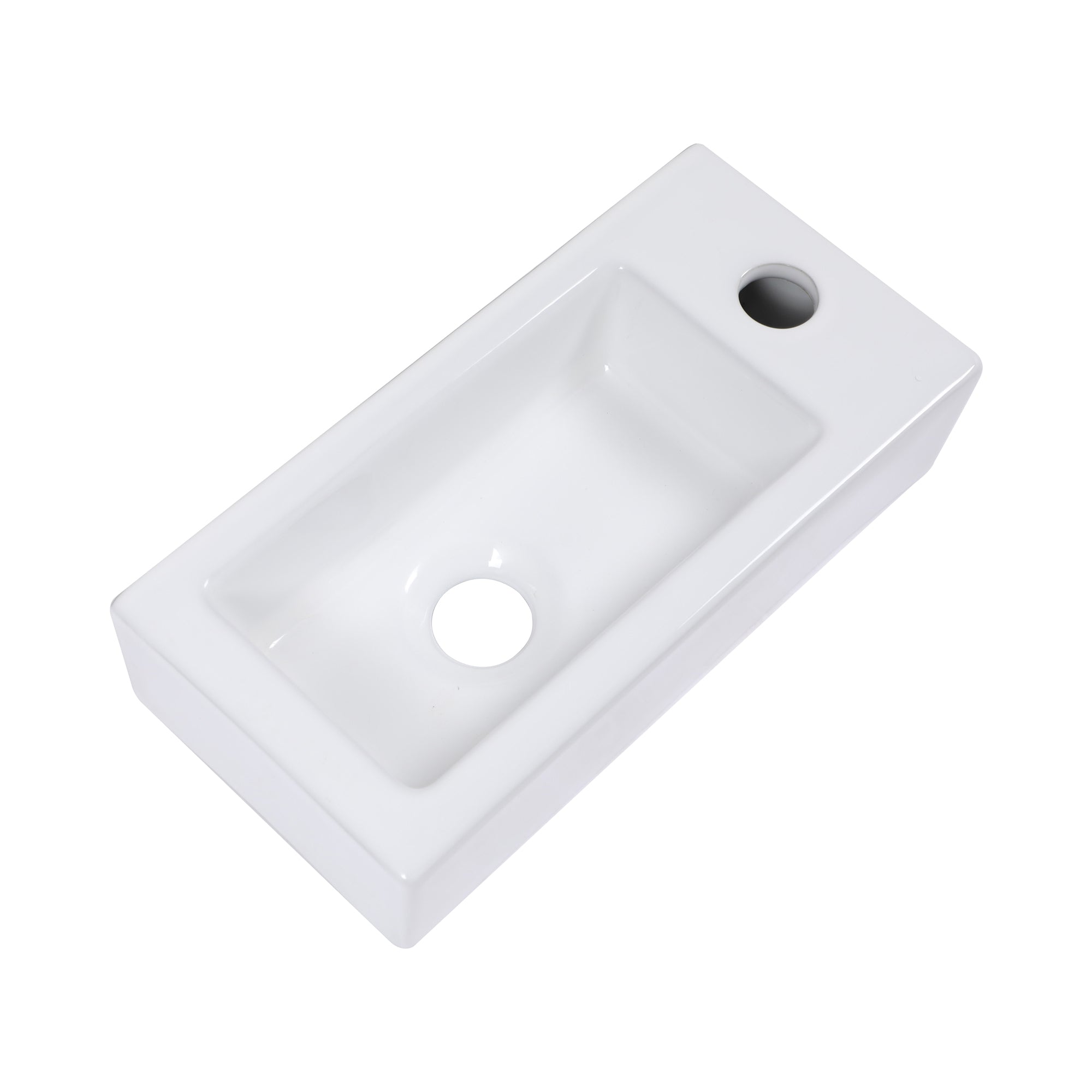 14.57x7.28 Inch White Ceramic Rectangle Wall Mount Bathroom Sink with Single Faucet Hole