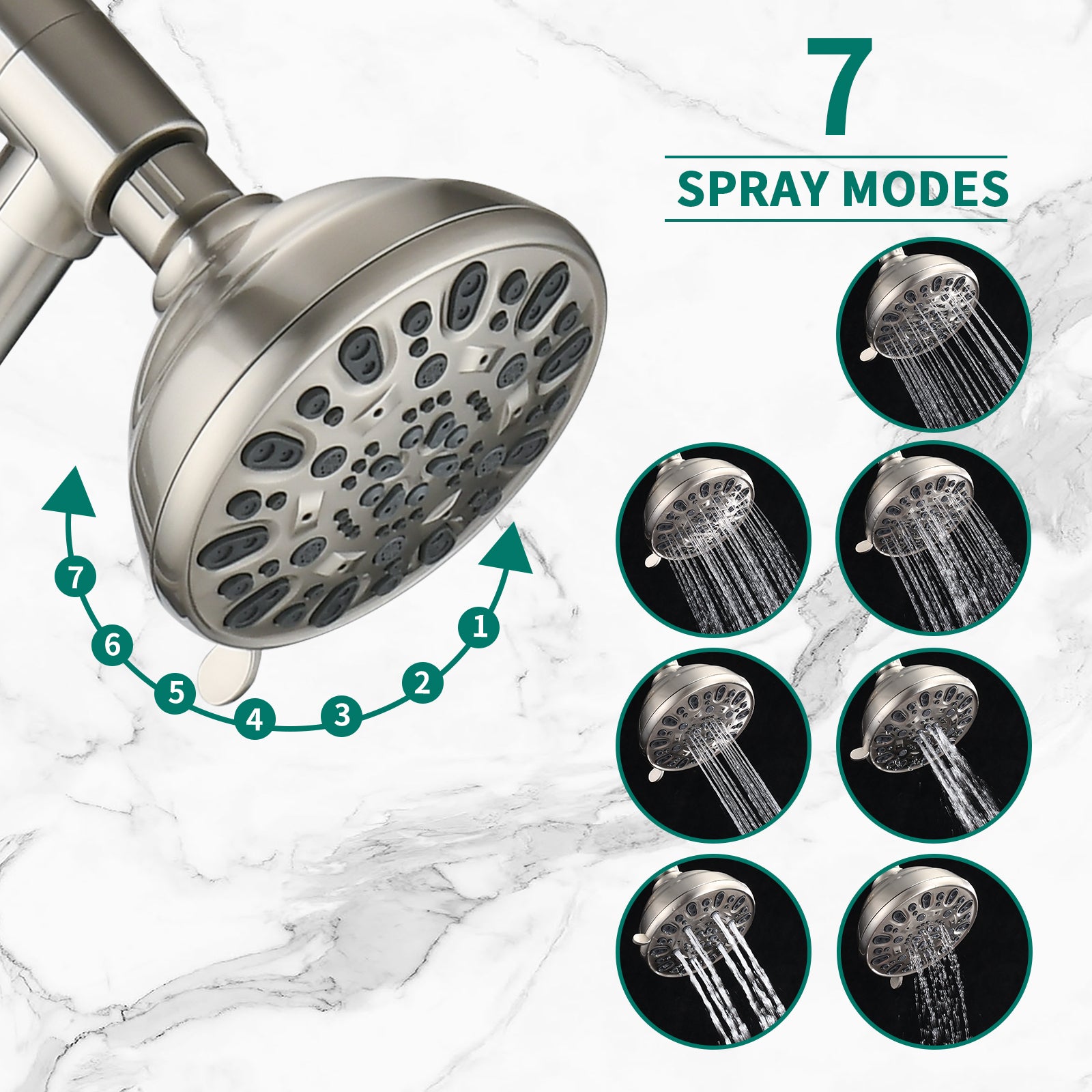 Drill-Free Stainless Steel Slide Bar Combo Rain Showerhead 7-Setting Hand, Dual Shower Head Spa System with Tup Spout (Rough-in Valve Included)