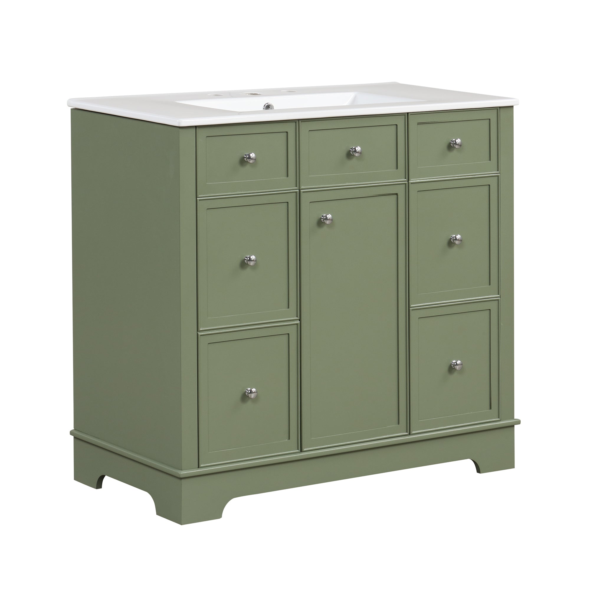 36" Bathroom Vanity with Sink, One Cabinet with Three drawers and One Flip Drawer, Solid Wood and MDF Board, Green