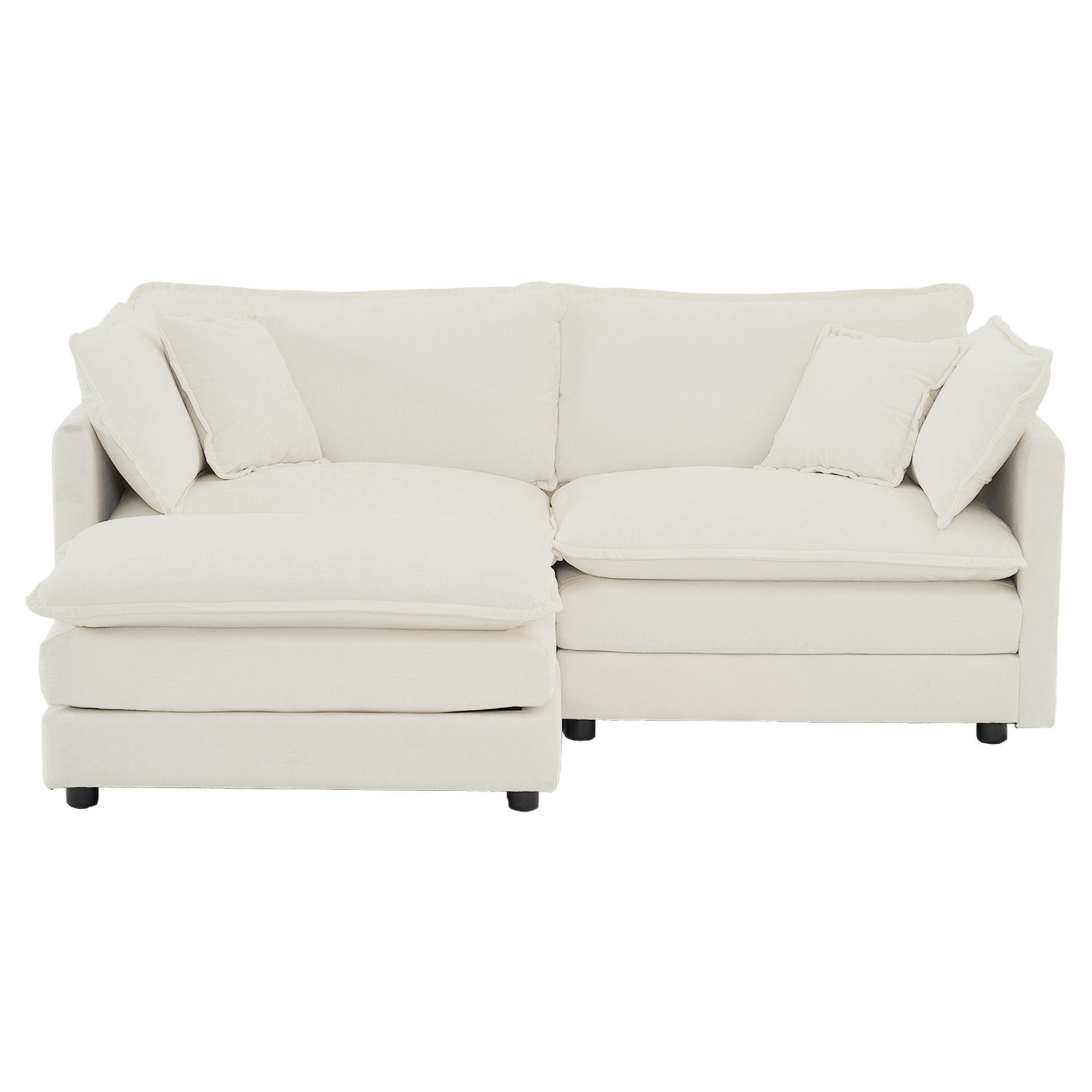 Chenille Two-Seater Sofa with 1 Footrest, 2 Seater L-Shaped Sectional with Ottoman,Loveseat with Ottoman for Small Living Space,White Chenille