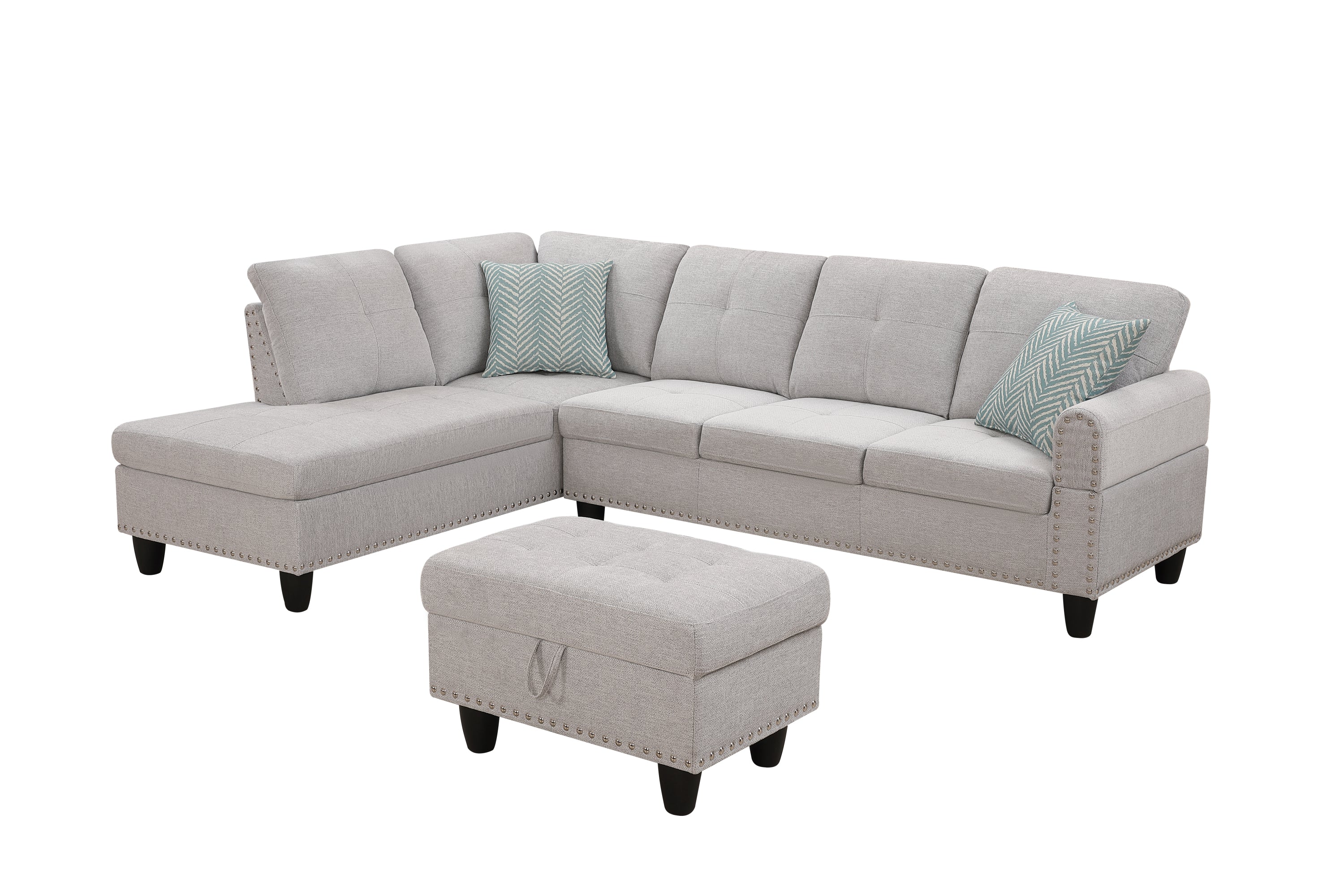 Alger 98" Wide Left Hand Facing Sofa & Chaise with Ottoman