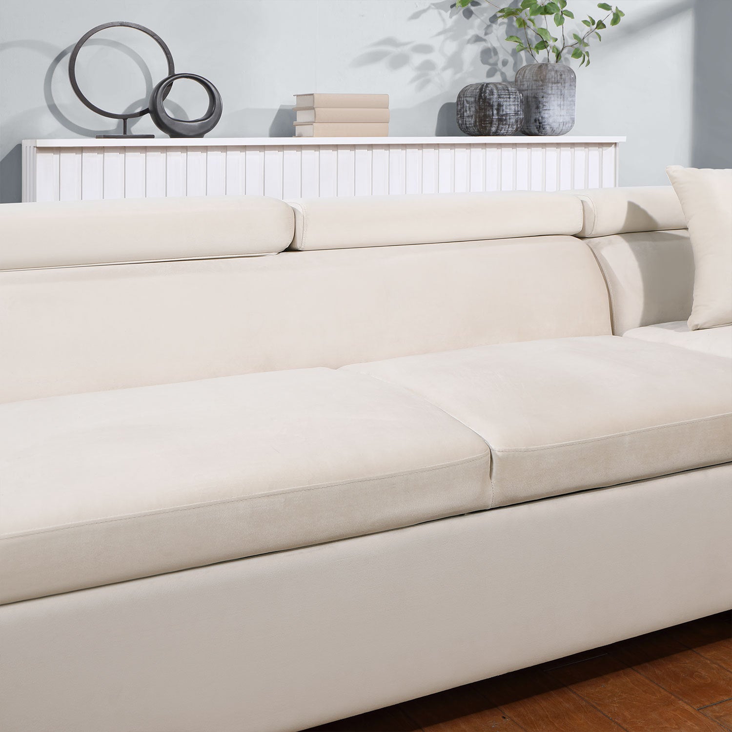 L Shape Sofa, Sleeper Sofa 2 in 1 Pull Out Couch Bed, Right-Facing Pull-out Bed for Living Room, Metal Legs, Velvet Beige