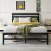 Full Size Platform Bed Frame with Rustic Vintage Wood Headboard, No Box Spring Needed Black