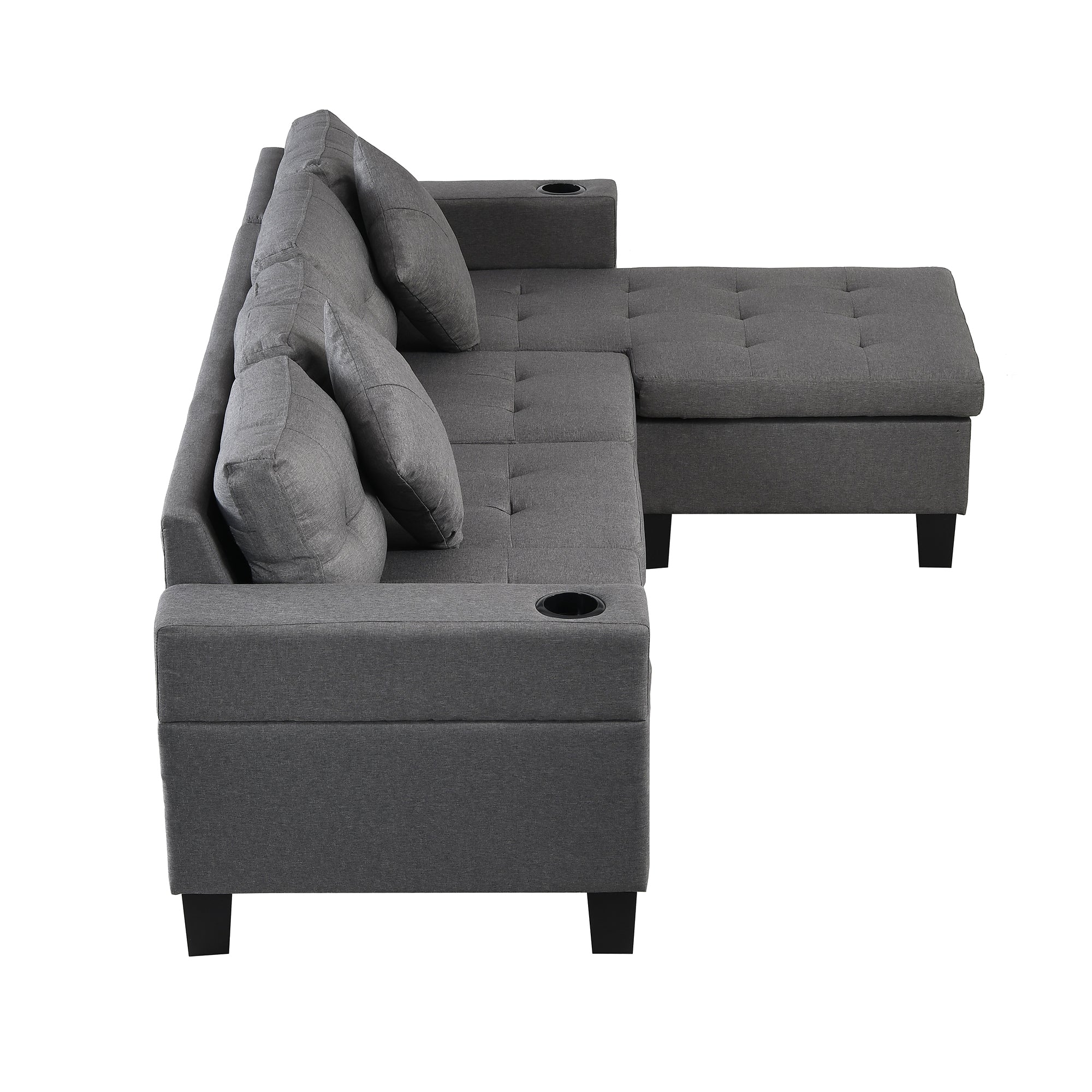 Sectional Sofa Set for Living Room with L Shape Chaise Lounge,cup holder and Left or Right Hand Chaise Modern 4 Seat (FAUX LINEN GREY)