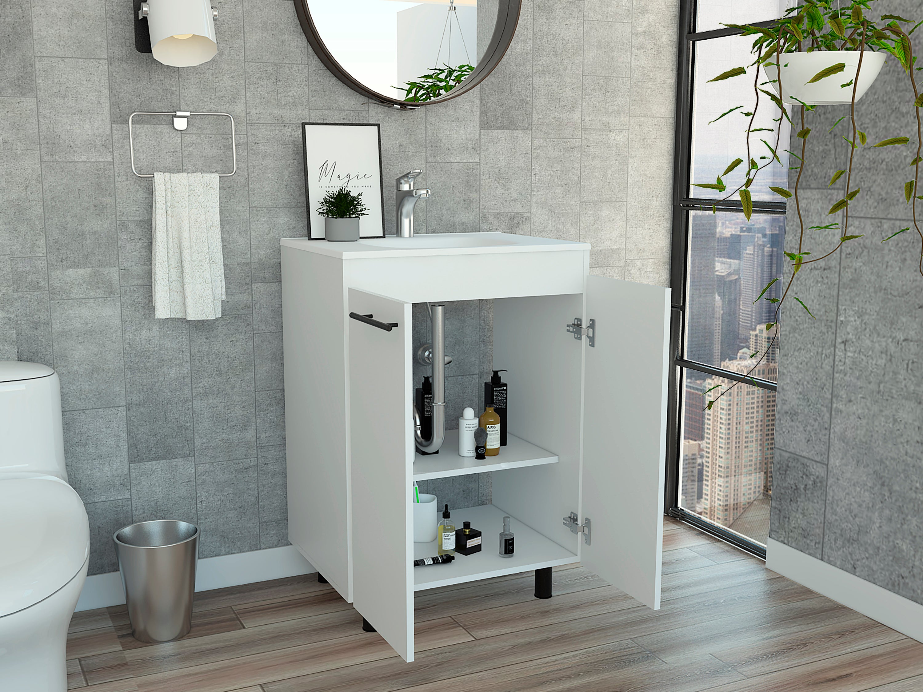 Sienna 2-Door Rectangle Freestanding Vanity Cabinet White