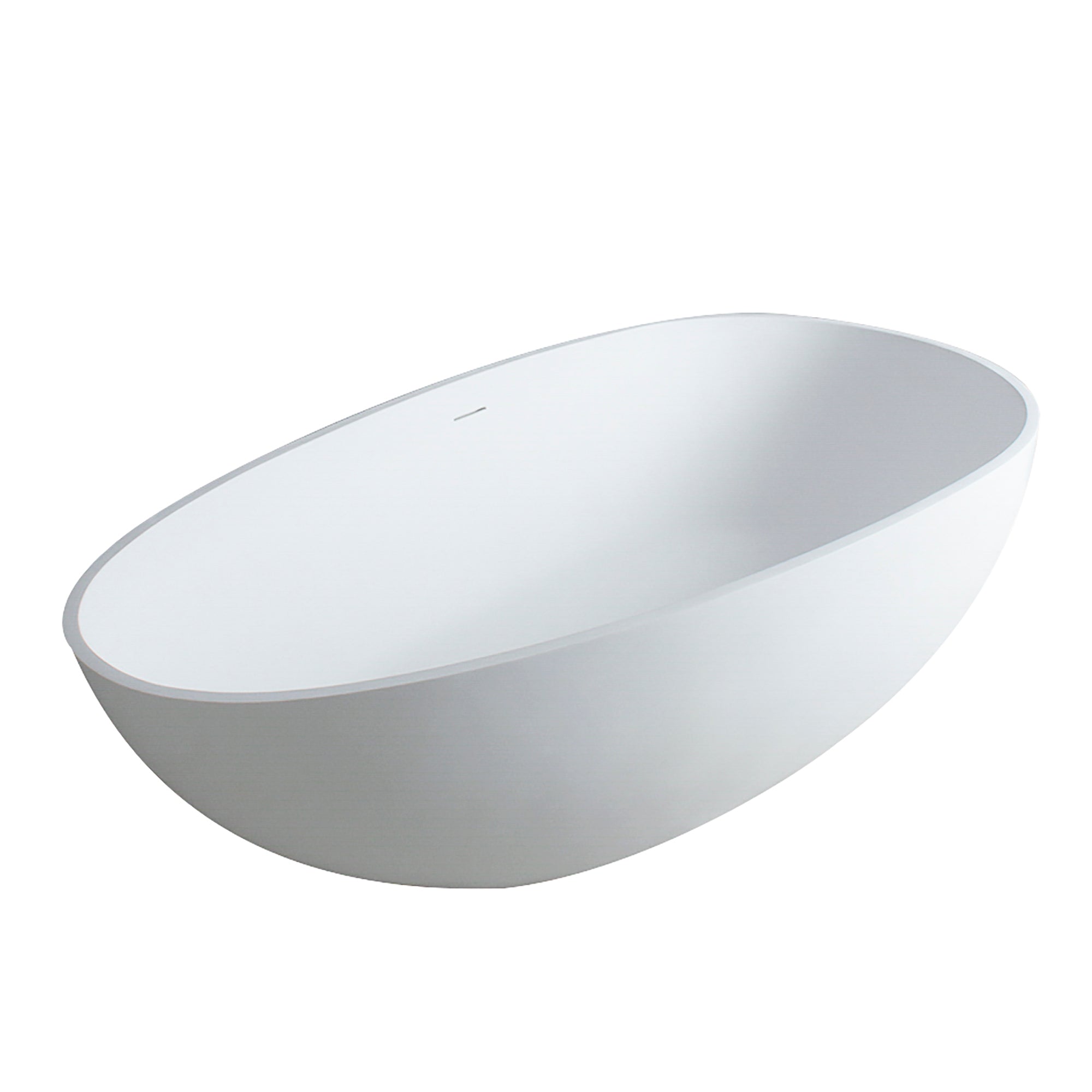 67" Freestanding Solid Surface Bathtub, Luxury Engineered Stone Resin Freestanding Soaking Bathtub with Overflow and Pop-up Drain for Contemporary Bathroom, Matte White 24S02-67MW