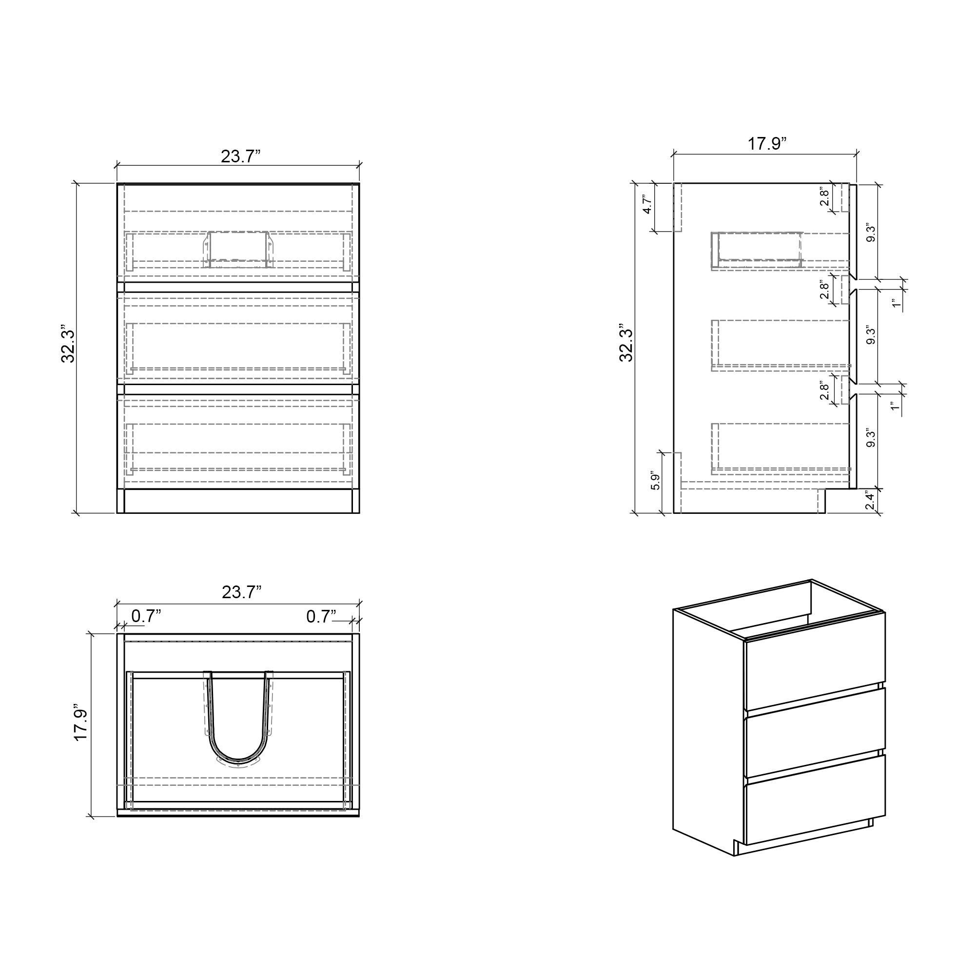 Alice 24" Gray Bathroom Vanity with Sink, Large Storage Freestanding Bathroom Vanity for Modern Bathroom, One-Piece Black Sink Basin without Drain and Faucet, Pre-assembled