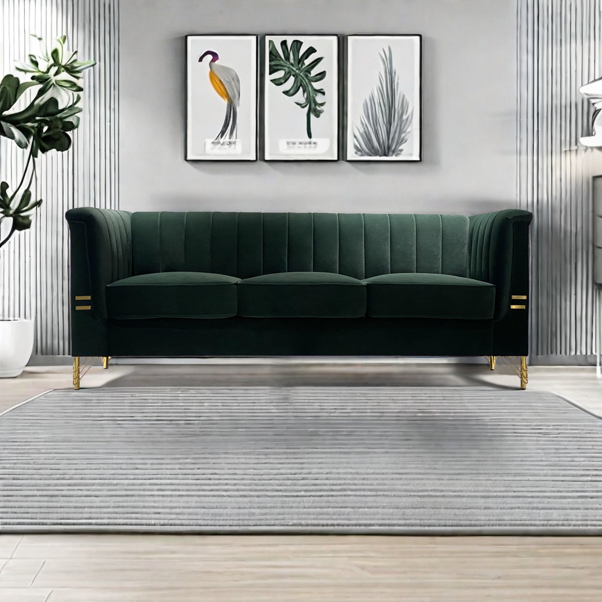 FX-P82-GR(sofa)-82.67'' W Velvet Sofa, Mid-Century Sofa Furniture Chesterfield Couch for Living Room (Sofa, Green)