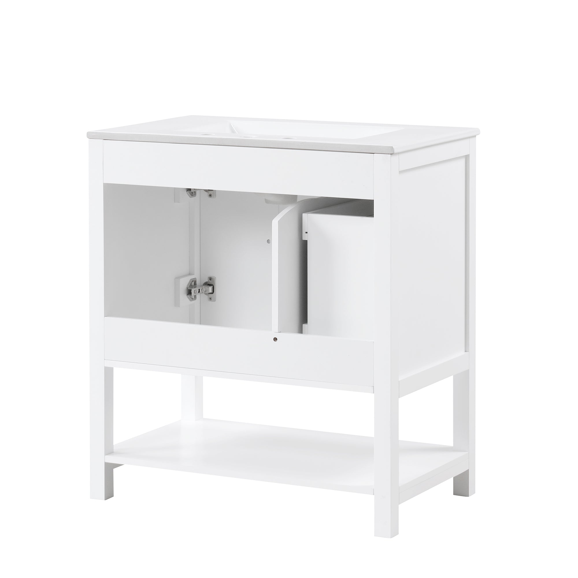 30" Bathroom Vanity with Sink Top, Bathroom Vanity Cabinet with Two Doors and One Drawer, MDF Boards, Solid Wood, One Package, White