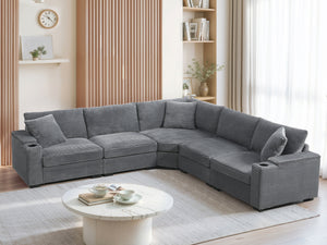 104-inch L-shaped corduroy sectional sofa, full front view