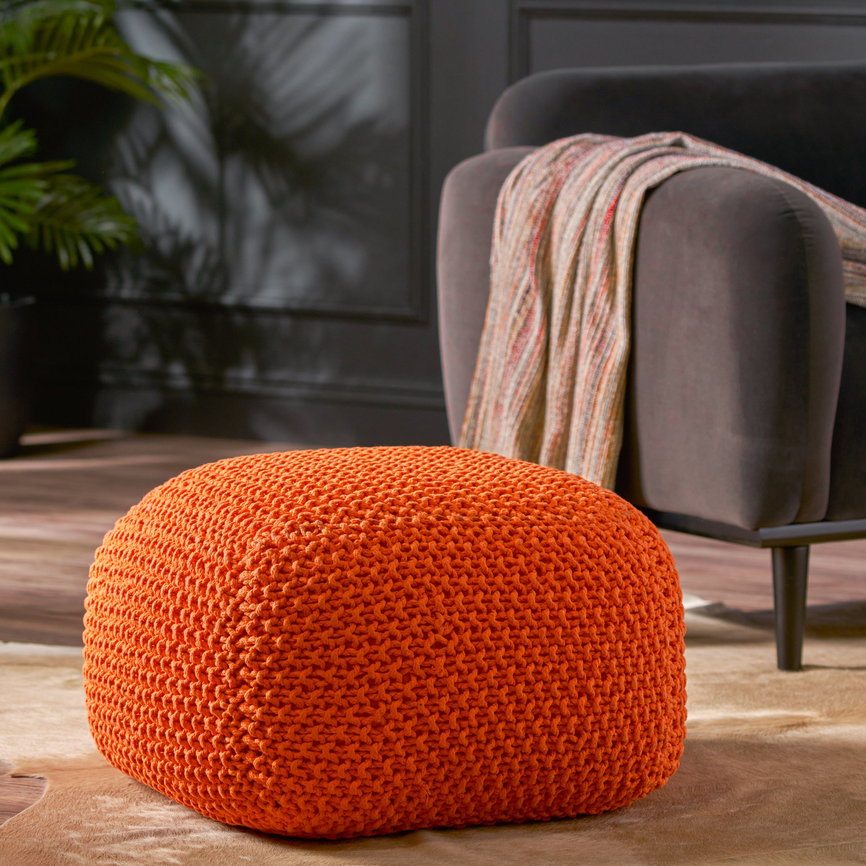 Hollis Knitted Cotton Pouf Cube 20 x 20 x 16 Pouf