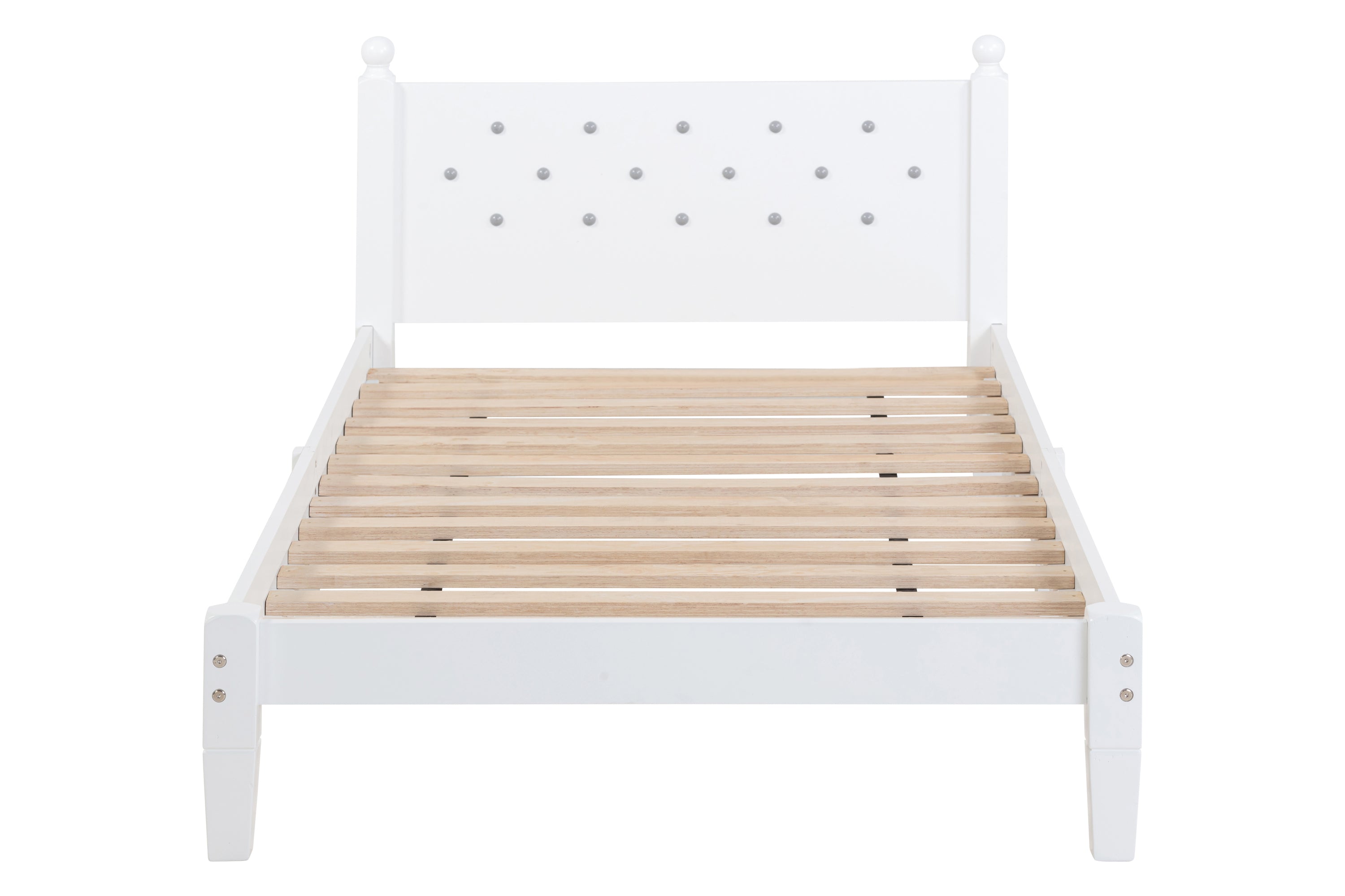 Twin Bed with Button-Decoration Headboard, with Bed Slats,White