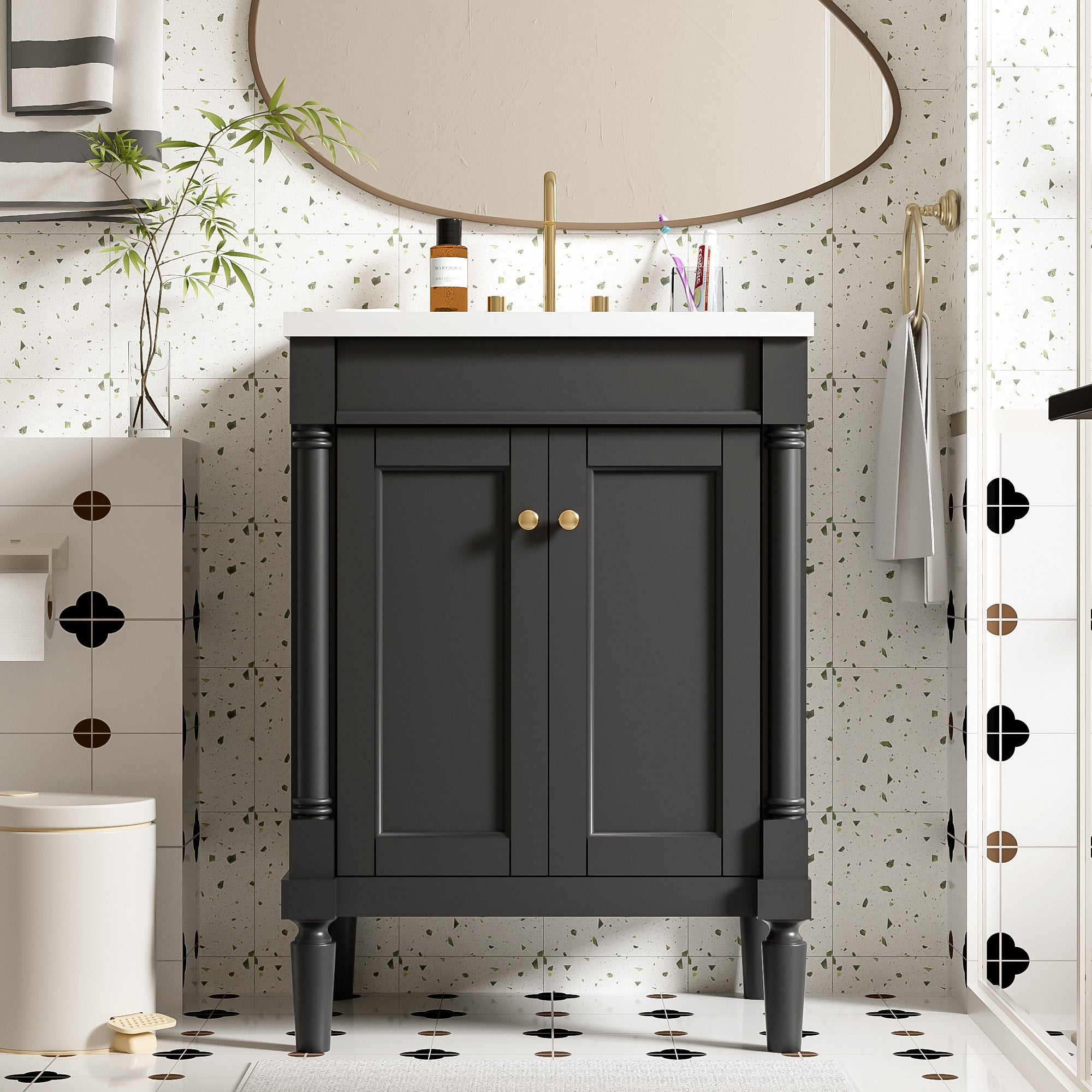 24 inch modern single sink bathroom vanity front view
