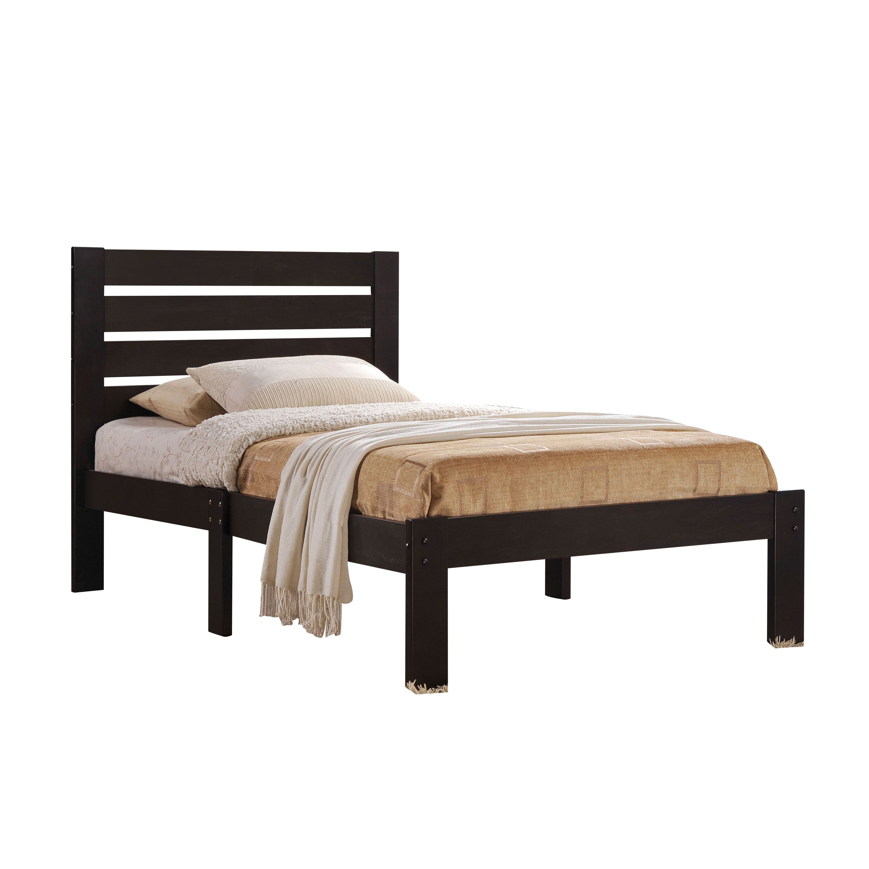 Espresso Platform Bed with Slat Headboard