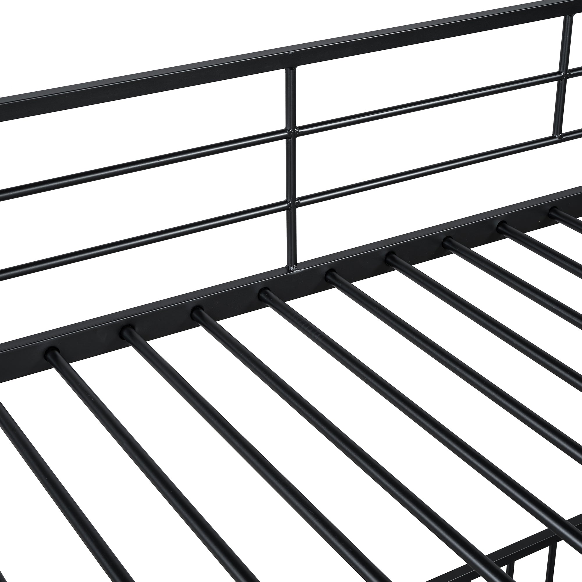 Twin over Twin Size Metal Bunk Bed with Slide and Guardrails, Black