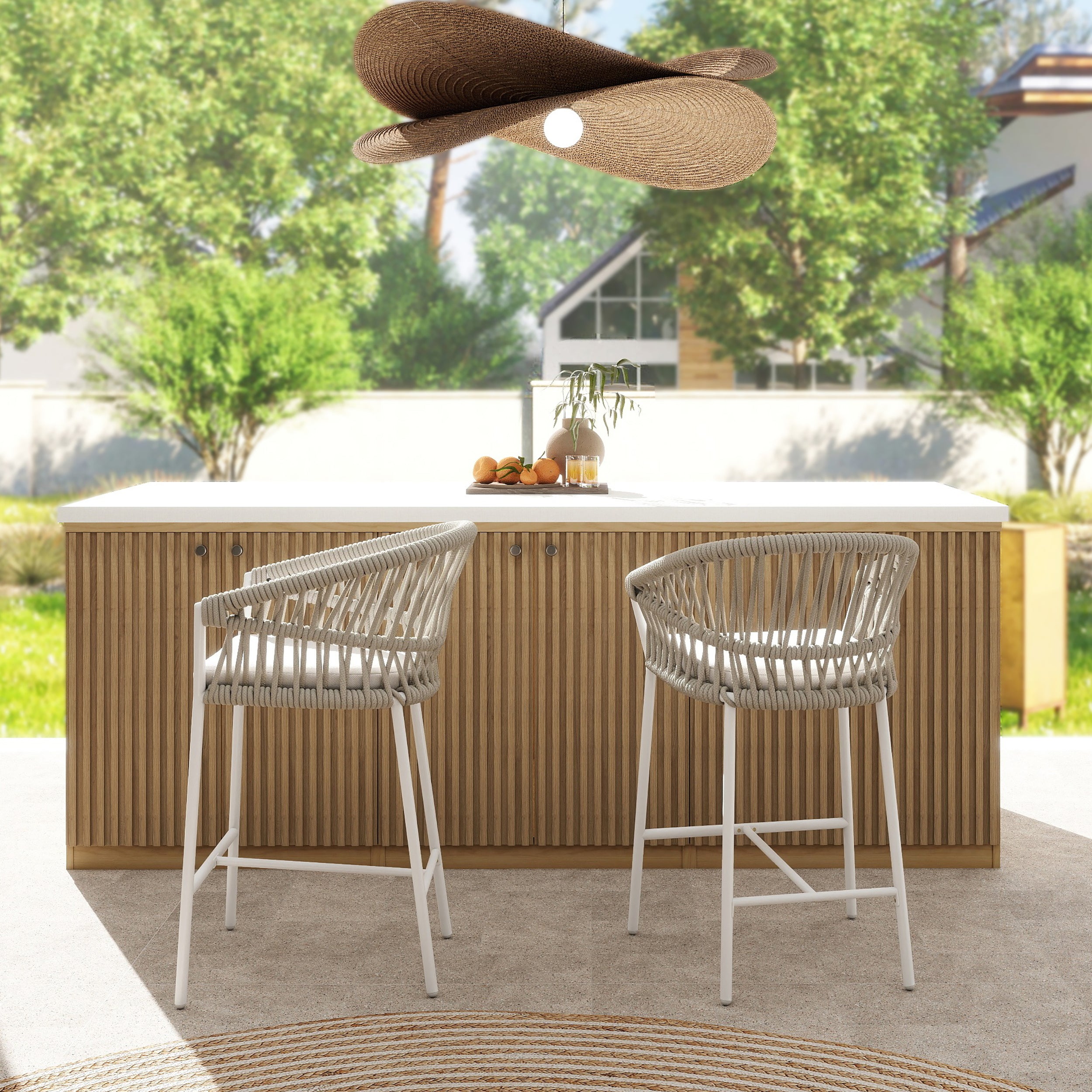 Maiden 27" Set of 2 Patio Counter Stool, Beige Axroma Olefin