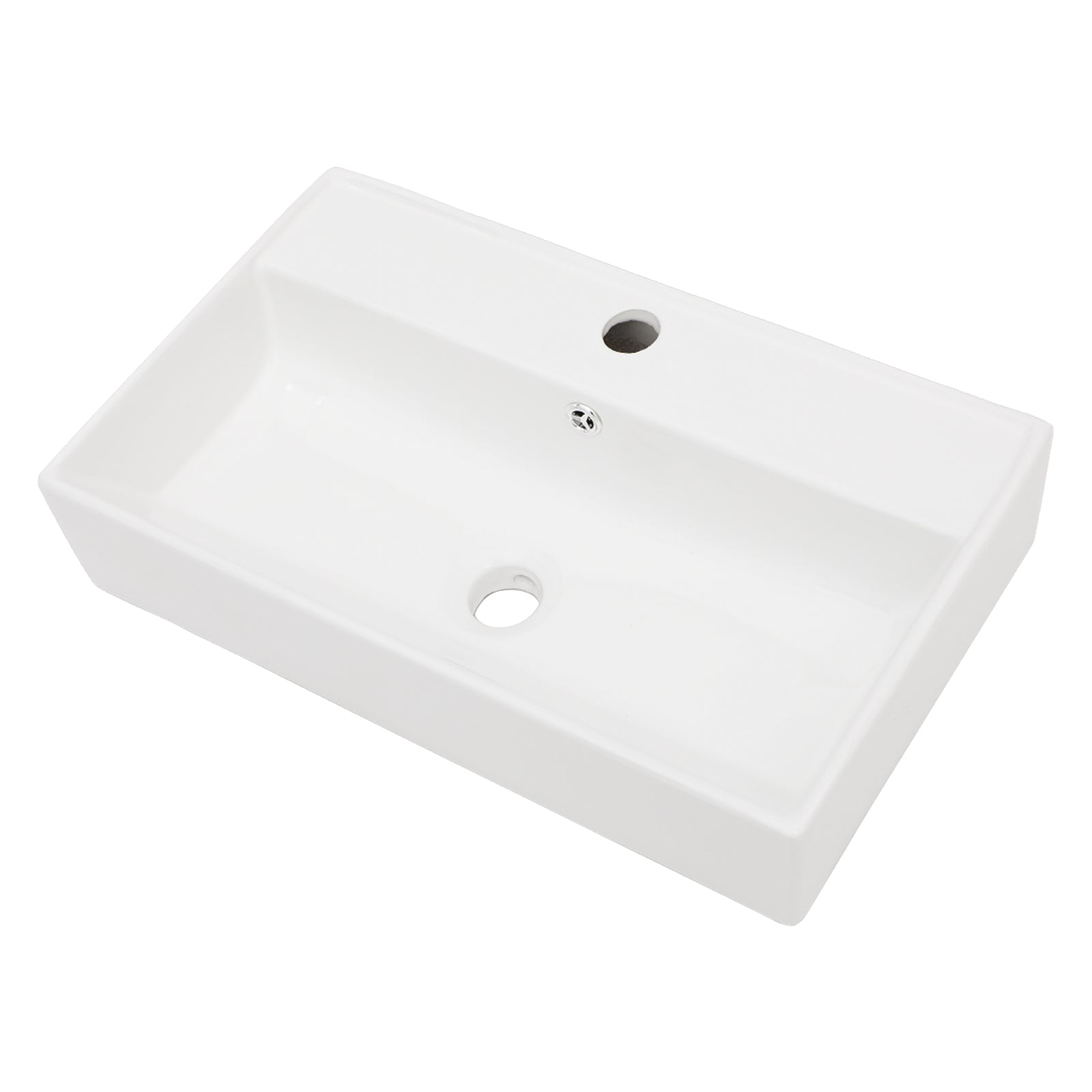 21x12 Inch White Ceramic Rectangle Wall Mount Bathroom Sink with Single Faucet Hole and Overflow