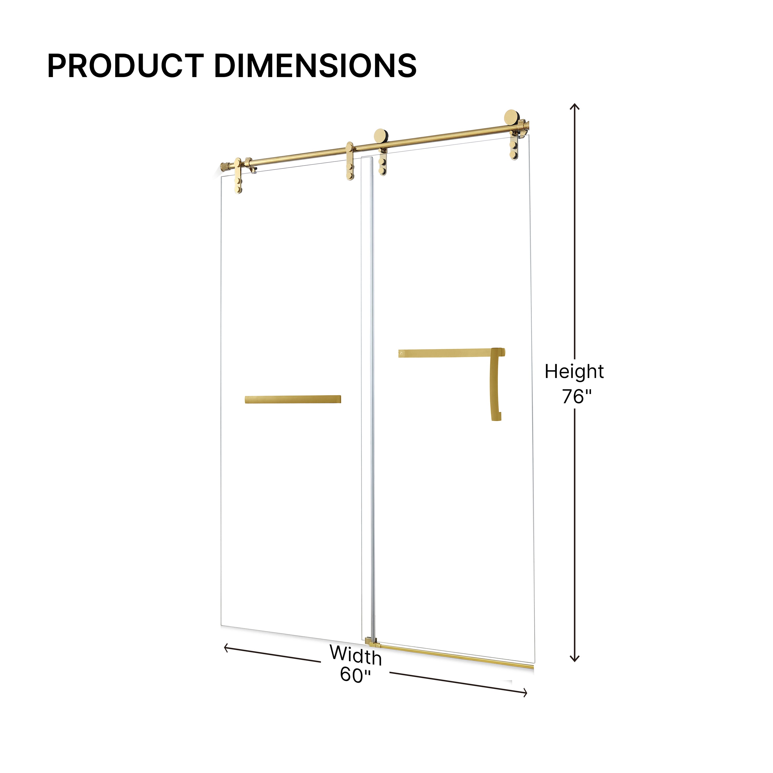 Brushed gold sliding shower door detail view