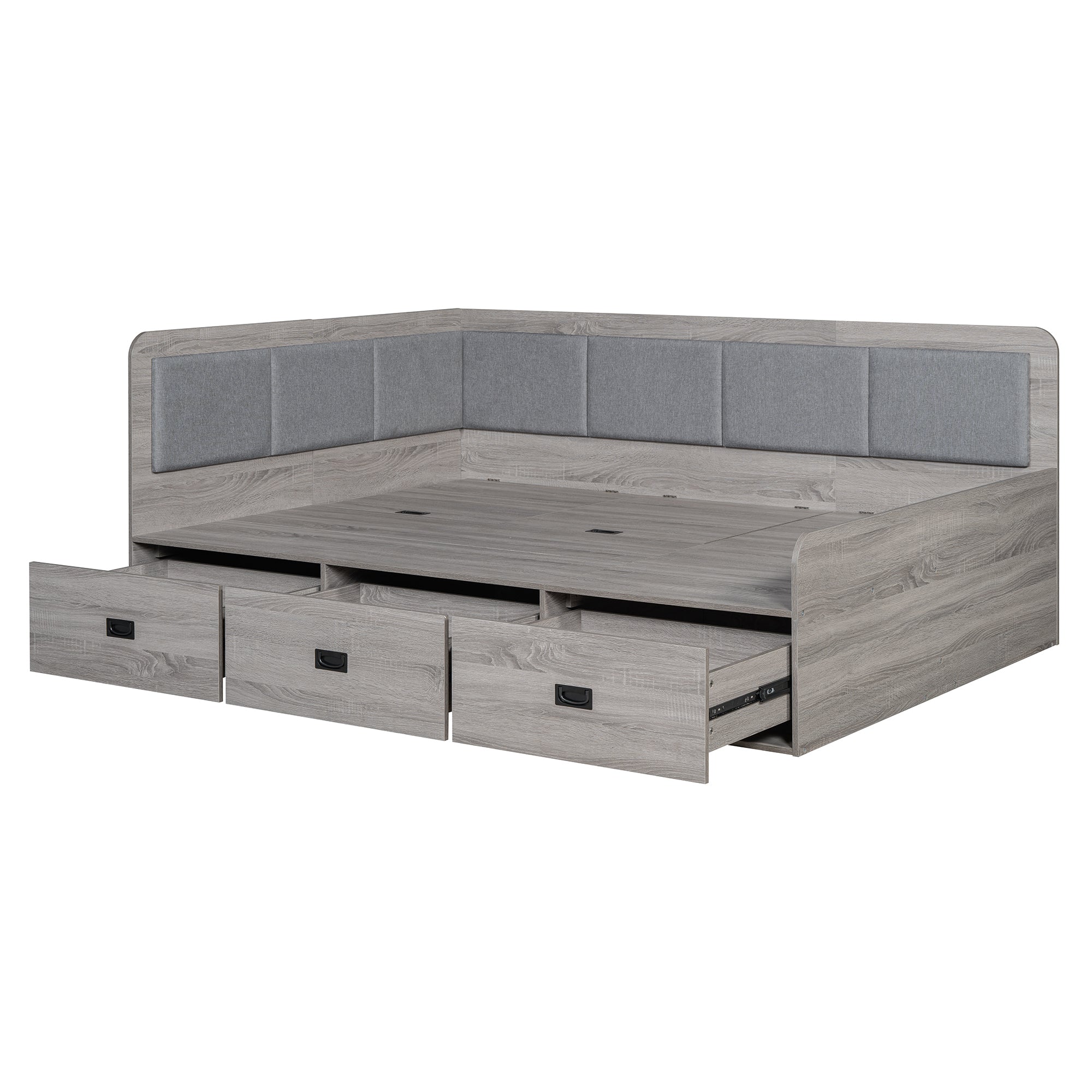 Full Size Daybed with Three Drawers and Three Storage Compartments, Gray