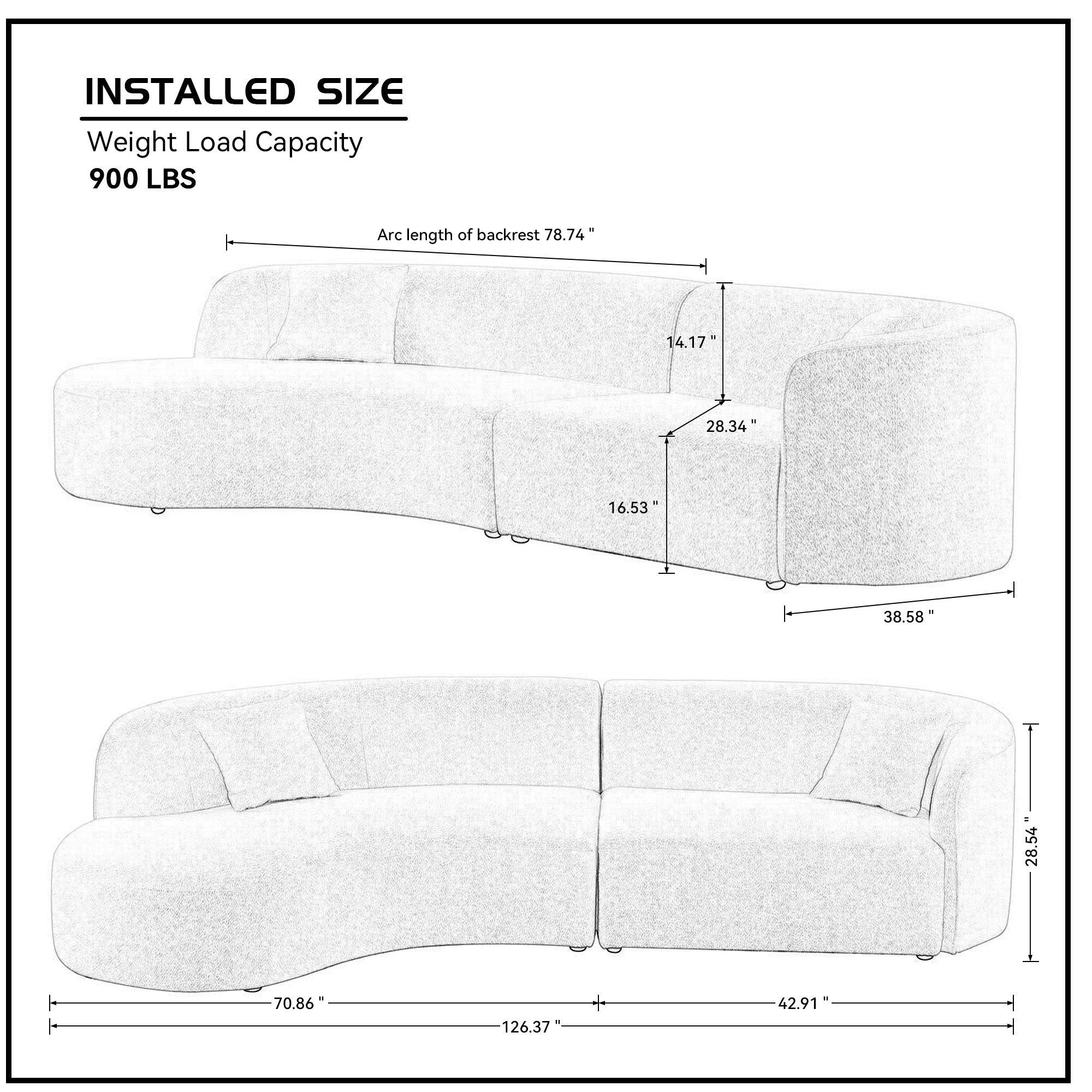 Luxury Modern Style Living Room Upholstery Curved Sofa with Chaise 2-Piece Set, Left Hand Facing Sectional,  Boucle Couch, White