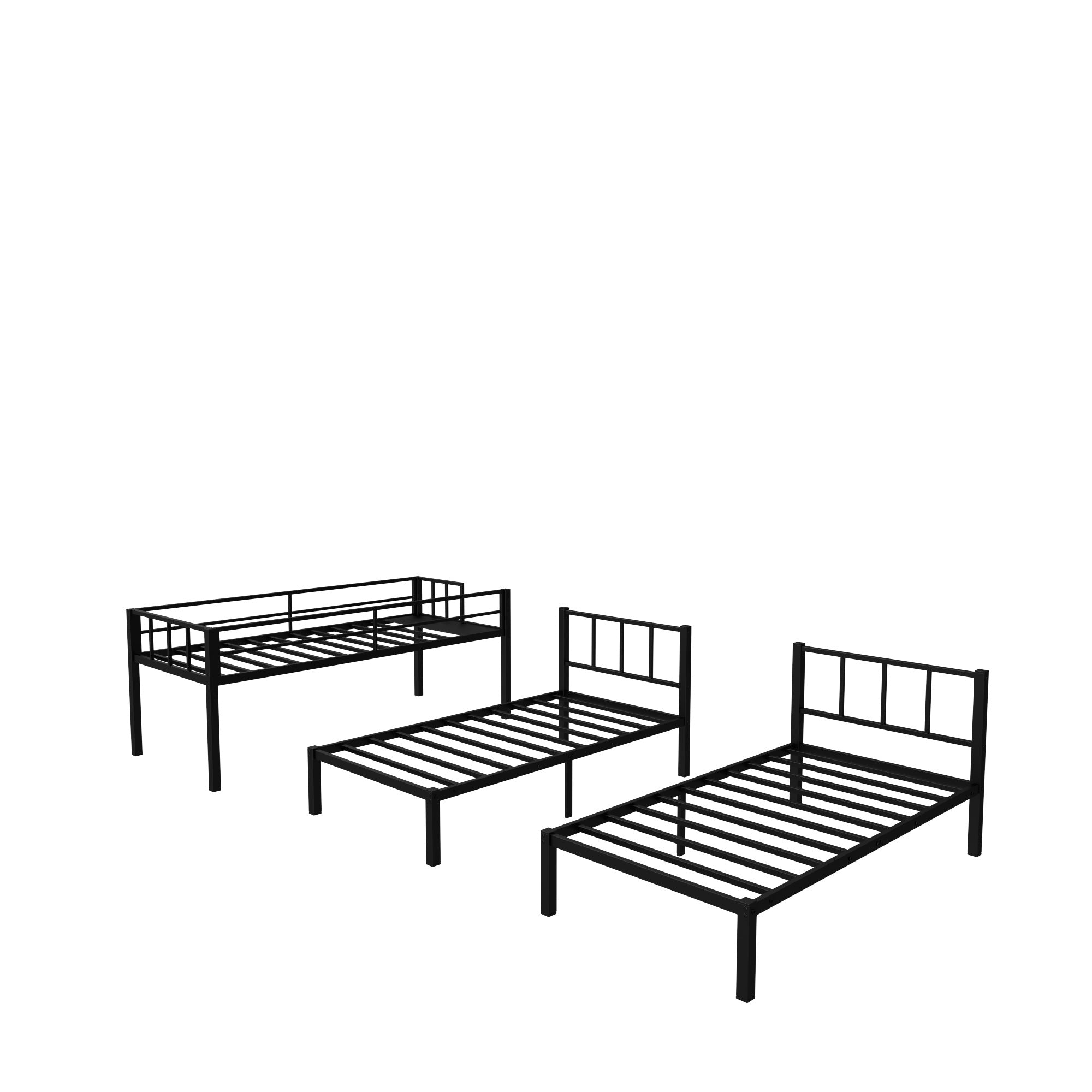 Twin over Twin & Twin Bunk Beds for 3, Twin XL over Twin & Twin Bunk Bed Metal Triple Bunk Bed, Black(Pre-sale date: February 8th.)