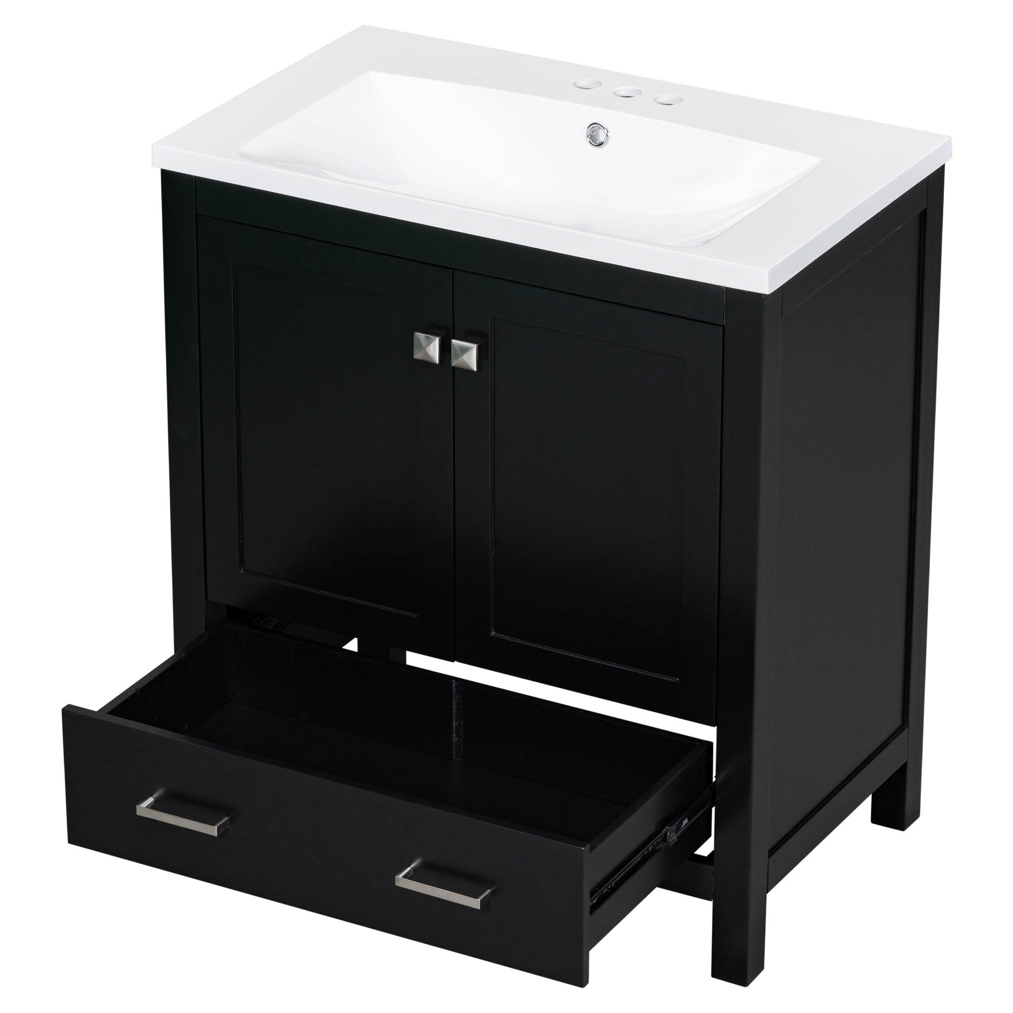 30" Black Bathroom Vanity with Single Sink, Combo Cabinet Undermount Sink, Bathroom Storage Cabinet with 2 Doors and a Drawer, Soft Closing, Multifunctional Storage, Solid Wood Frame