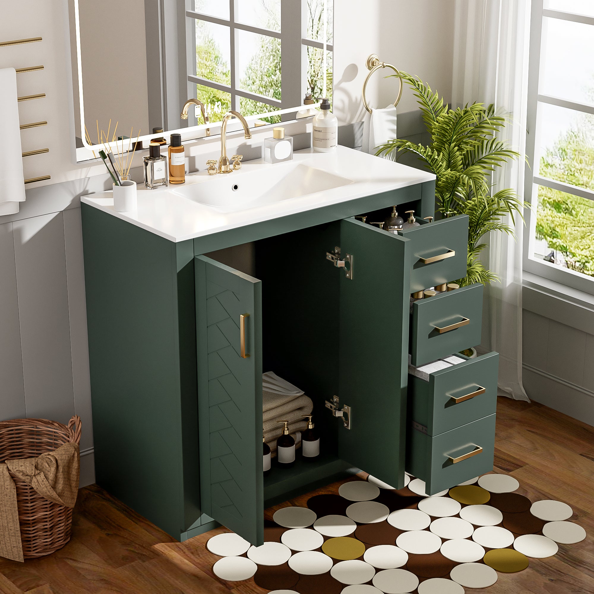 36-inch bathroom vanity ceramic sink close-up detail