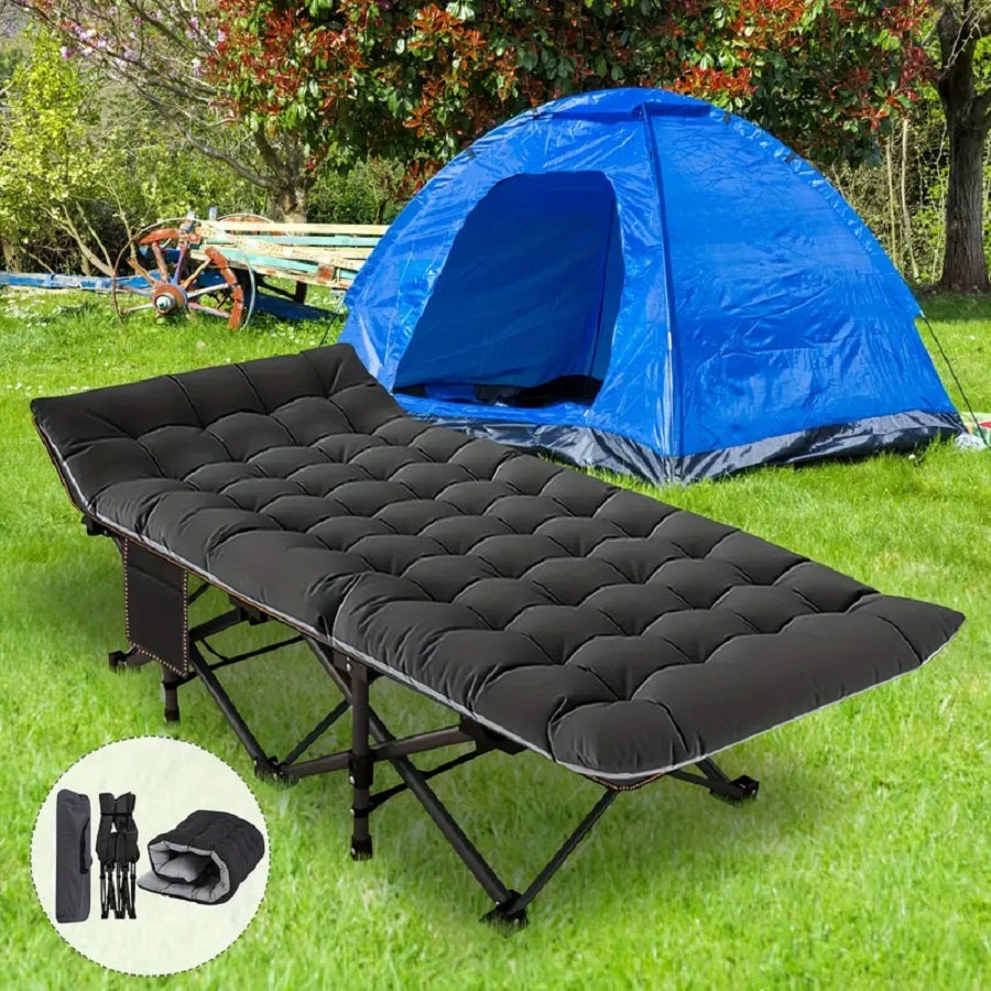 75 Inch Folding Camping Bed, Heavy Duty Sleeping Bed with Carrying Bag, Oxford Cloth Portable Travel Camping Bed for Home, Office Nap and Outdoor Beach