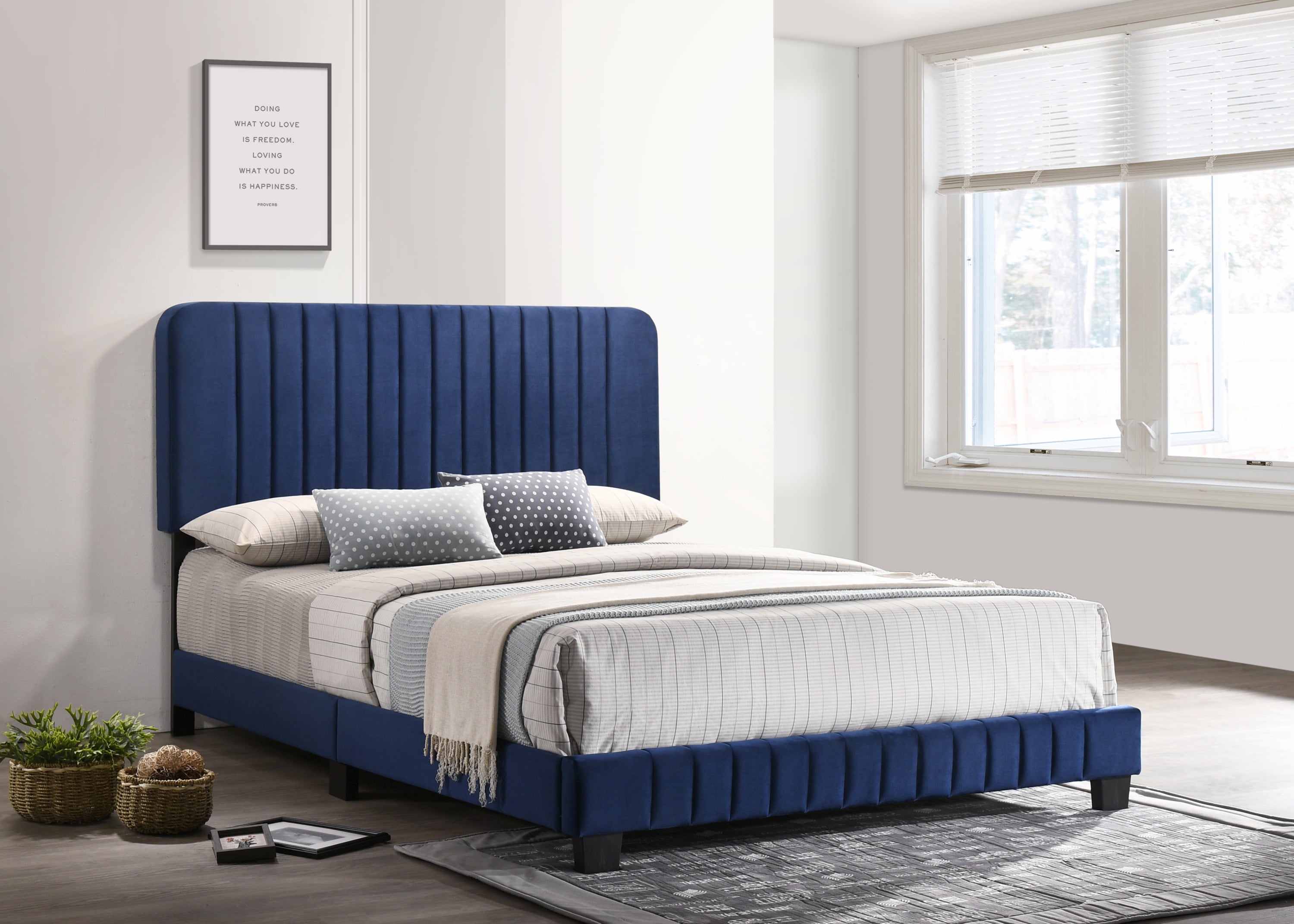 Elegant Contemporary Queen Bed In Navy Blue