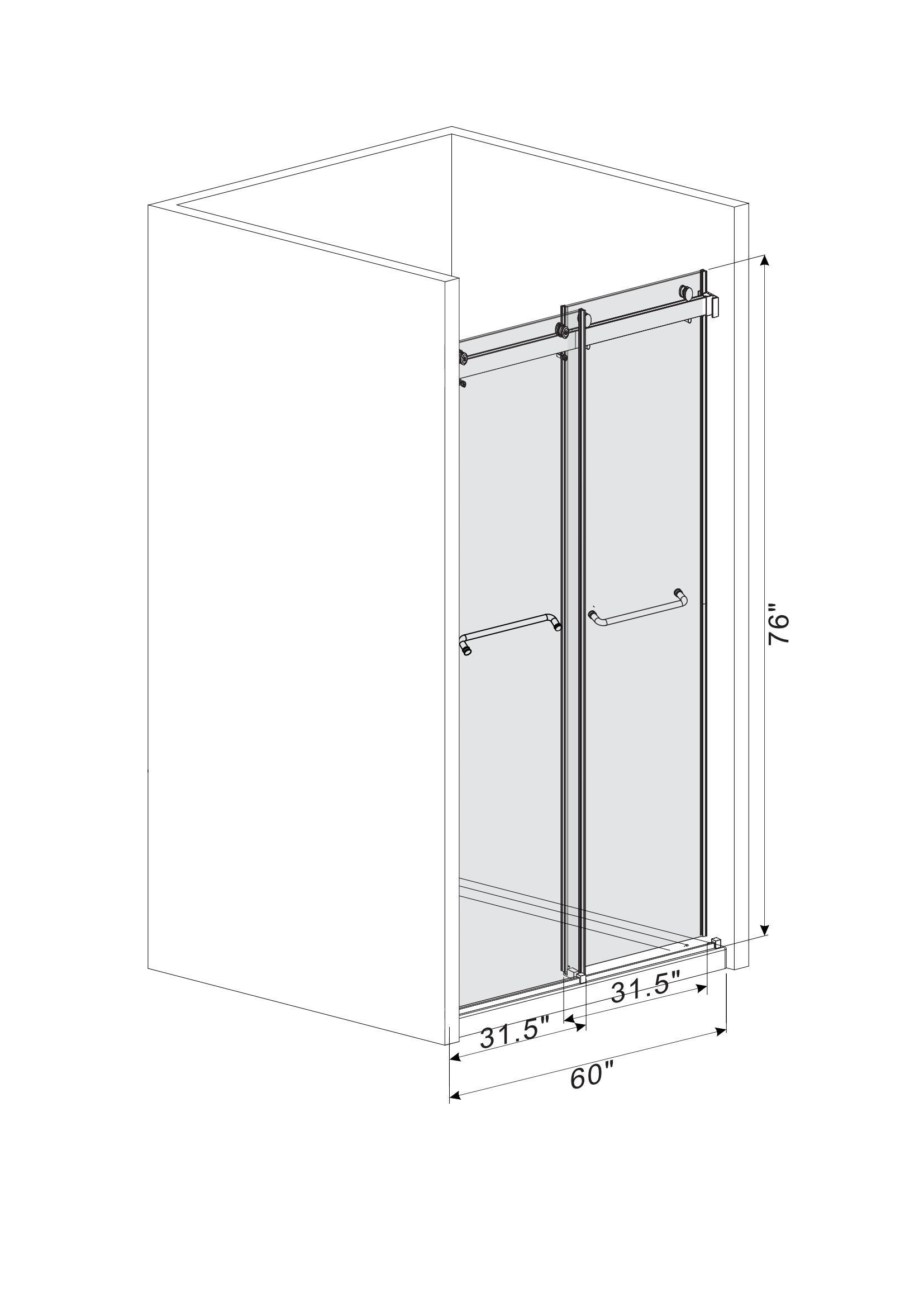 Frameless Sliding Glass Shower Doors 60"W x 76"H with 3/8"(10mm) Clear Tempered Glass, Brushed Gold