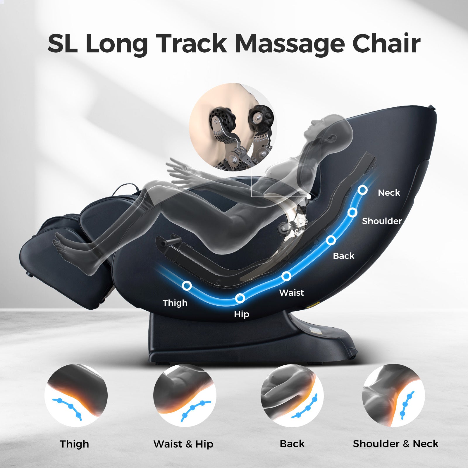 BOSSCARE 3D Zero Gravity Massage Chair,Full Body Shiatsu Recliner with APP Black