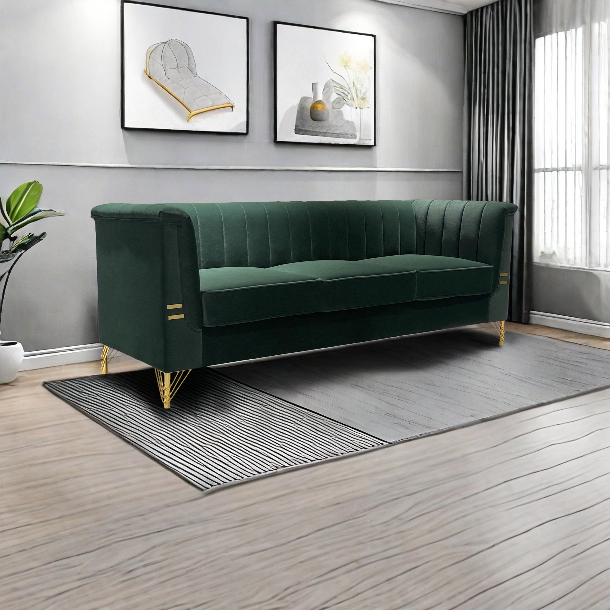 FX-P82-GR(sofa)-82.67'' W Velvet Sofa, Mid-Century Sofa Furniture Chesterfield Couch for Living Room (Sofa, Green)