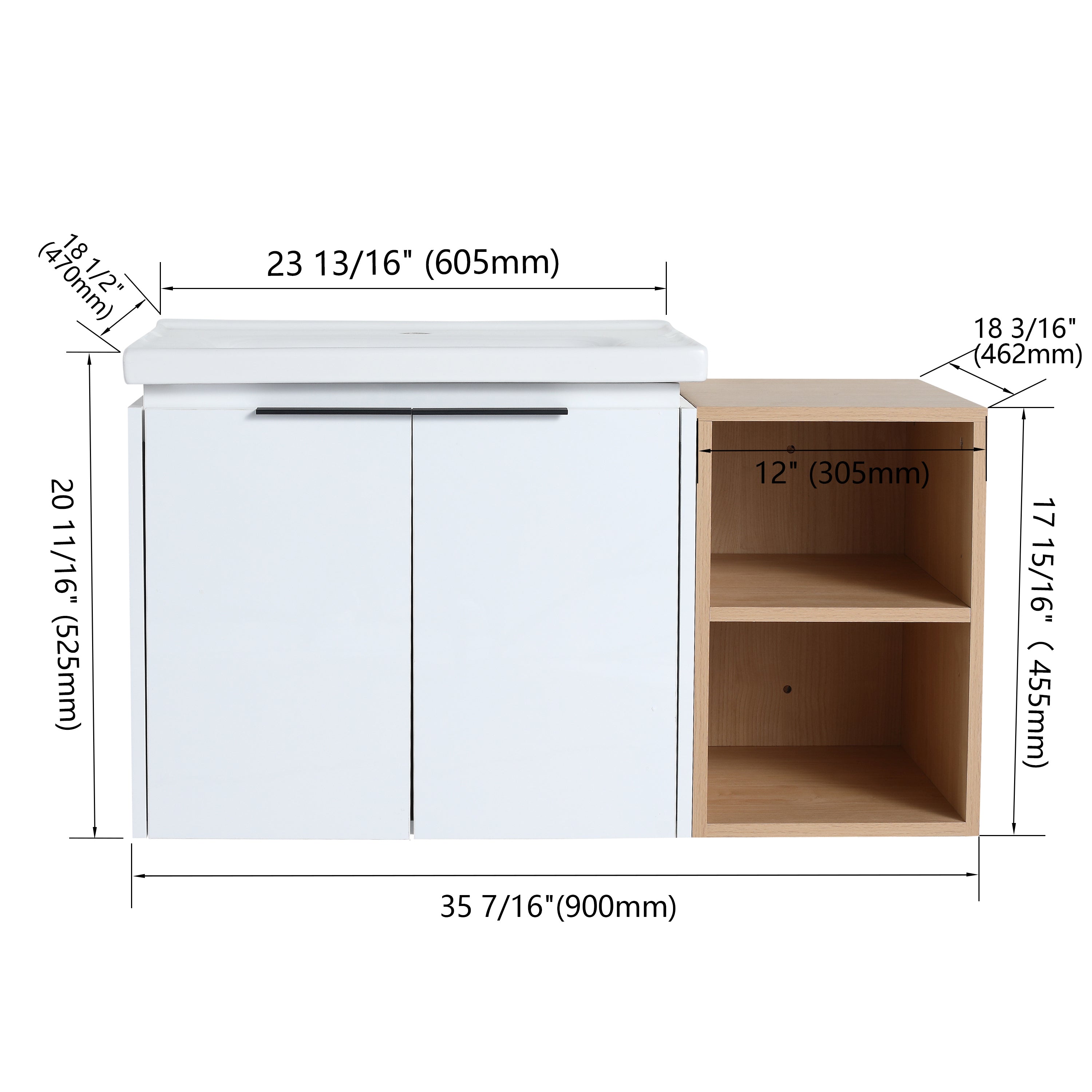 36 Inch Soft Close Doors Bathroom Vanity With Sink, and A Small Storage Shelves,BVC07436WHLTK