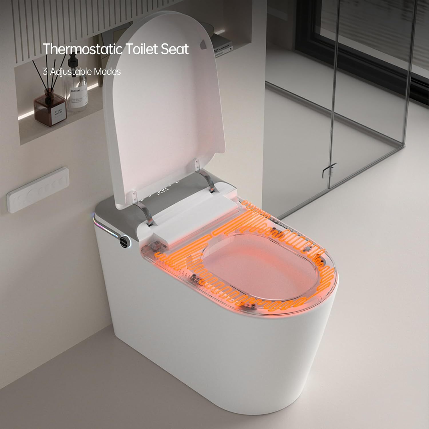 Smart Toilet, Smart Bidet Toilet with Remote Control, Raised Tankless Toilet with LED Display, Heated Seat Toilet Bidet with Aromatherapy System, Warm Water And Dry, Off Seat Flush, Foot Sensor, White