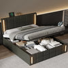 Queen Size Upholstered Bed with LED Lights,Hydraulic Storage System and USB Charging Station,Black