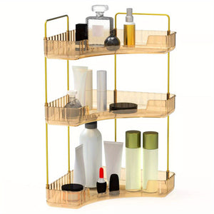 Bathroom Countertop Storage Box 3 Layer Corner Makeup Holder Transparent Shelf Tray