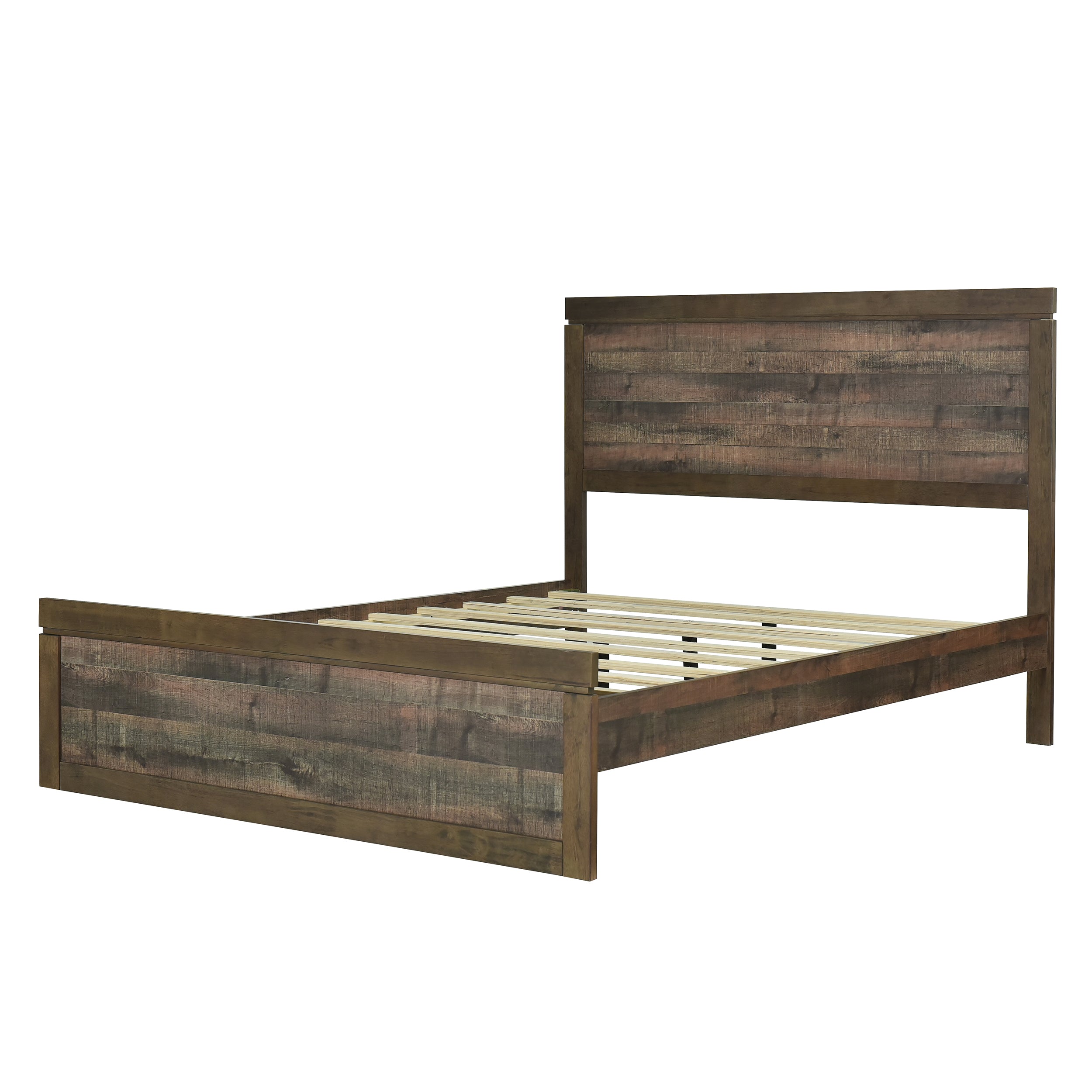 Vintage Farmhouse Style Full Size Platform Bed with 10 Wooden Slats Support, No Box Spring Needed, Rustic Brown