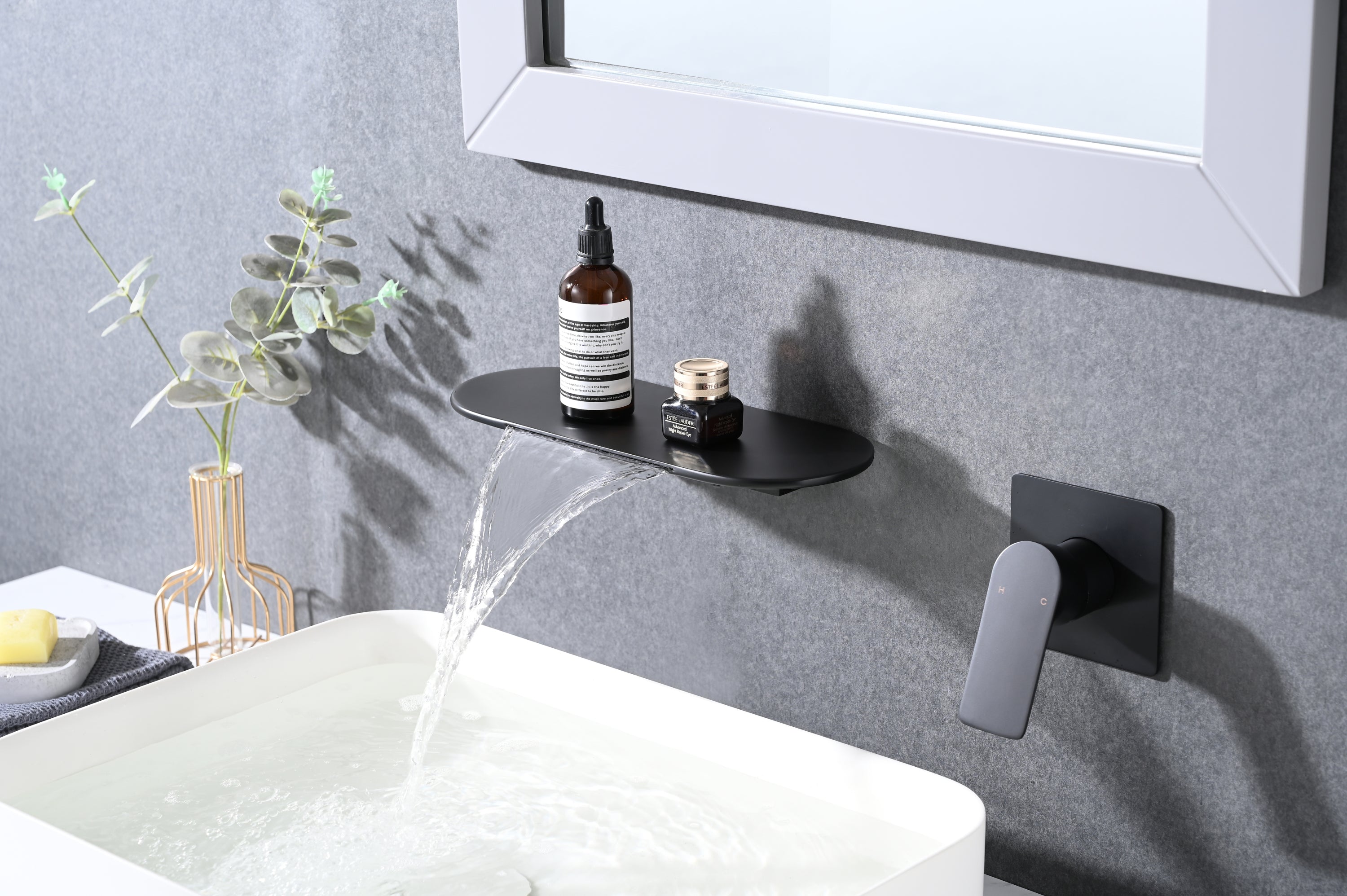 Single Handle Wall Mounted Bathroom Waterfall Sink Faucet