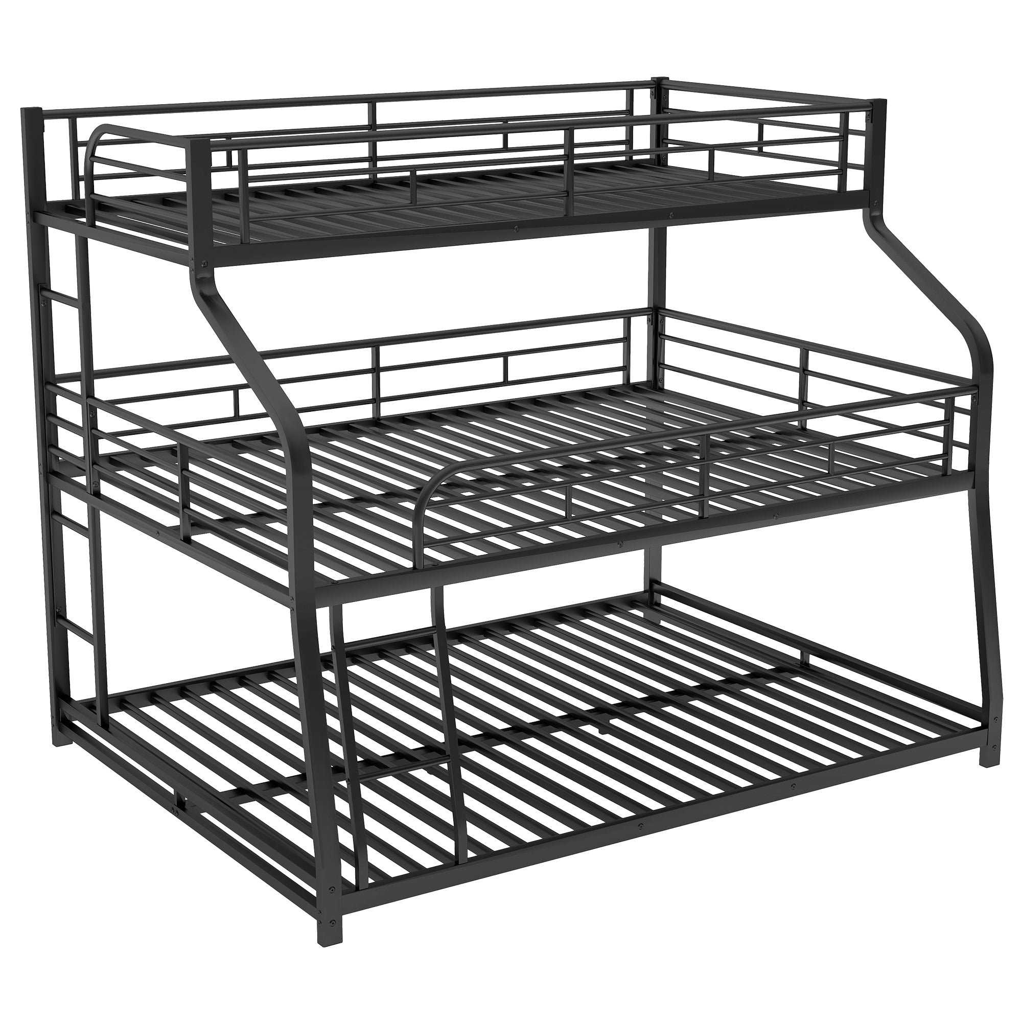 Twin XL/Full XL/Queen Triple Bunk Bed with Long and Short Ladder and Full-Length Guardrails,Black