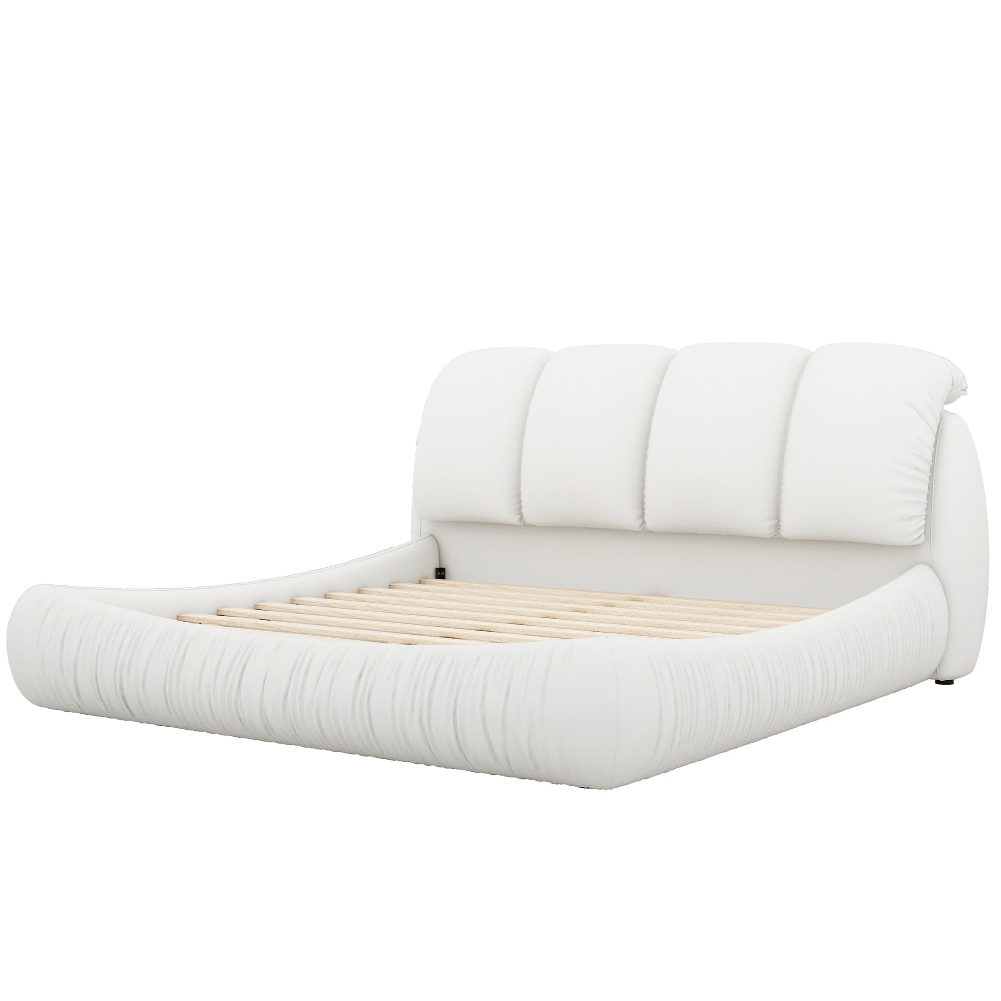 Queen Size Luxury Upholstered Bed With Thick Headboard, Leather Queen Bed with Oversized Padded Backrest, White(Expect Arrival Date 2024/3/27)