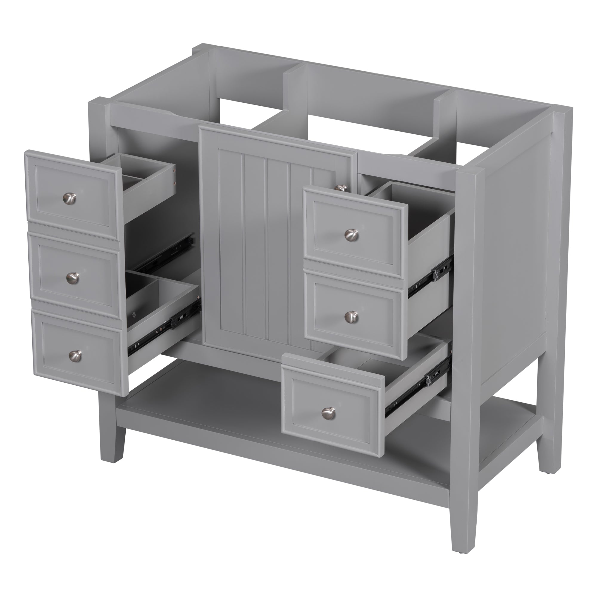 36" Bathroom Vanity without Sink, Cabinet Base Only, One Cabinet and three Drawers, Grey