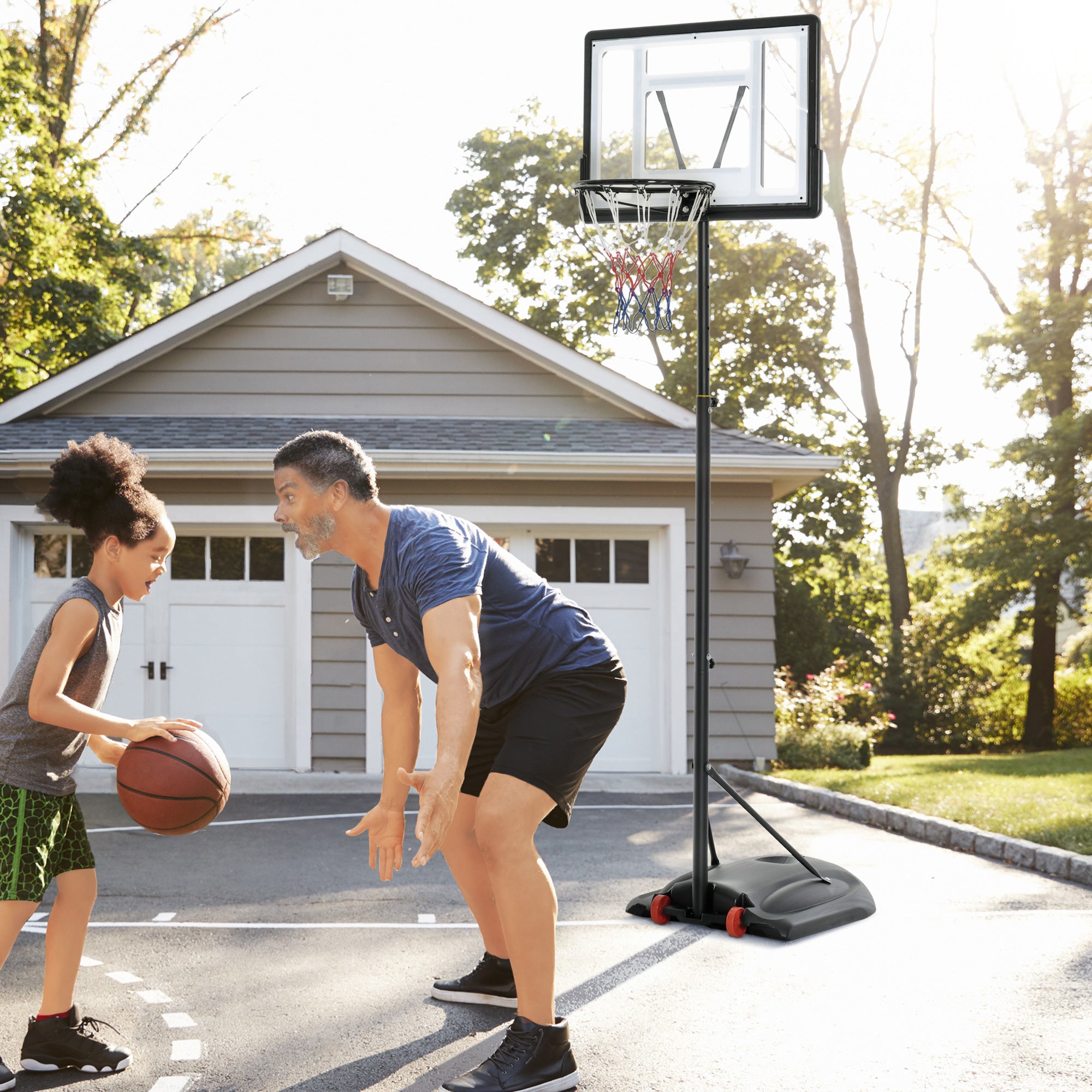 Soozier Basketball Hoop Outdoor, Portable Basketball Goal, 5.5FT-7.5FT Height Adjustable with 33'' Backboard and Wheels for Kids Junior Adults Use