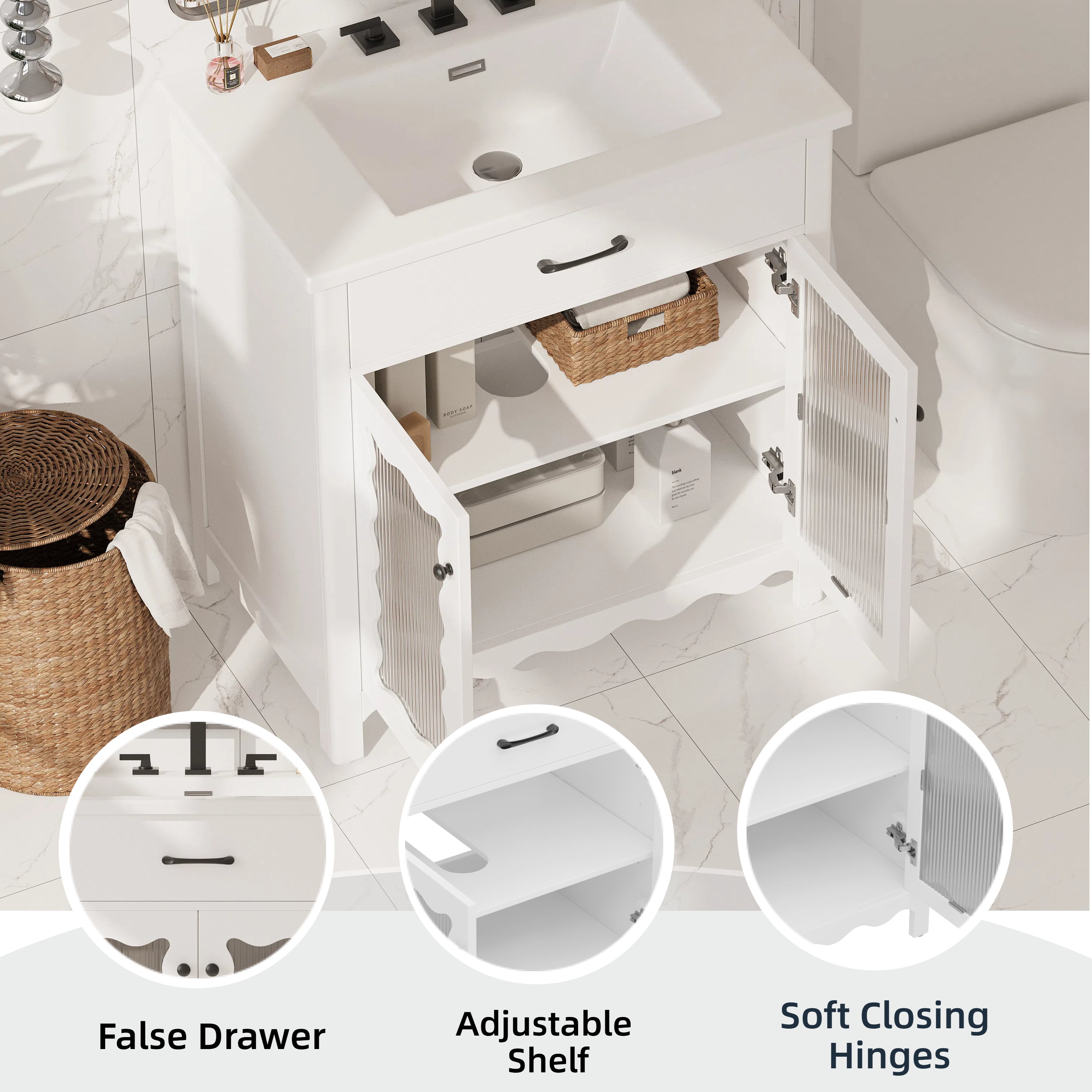 30 inch white bathroom vanity detail view 6