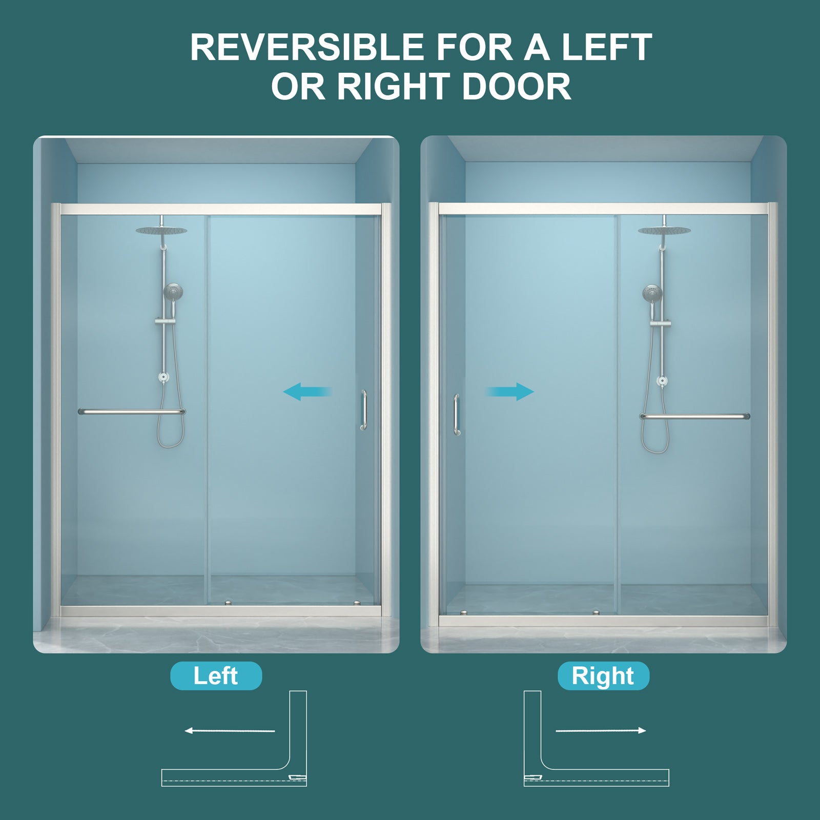 Sliding bypass shower door 48 in. x 72 in. Brushed Silver installed view