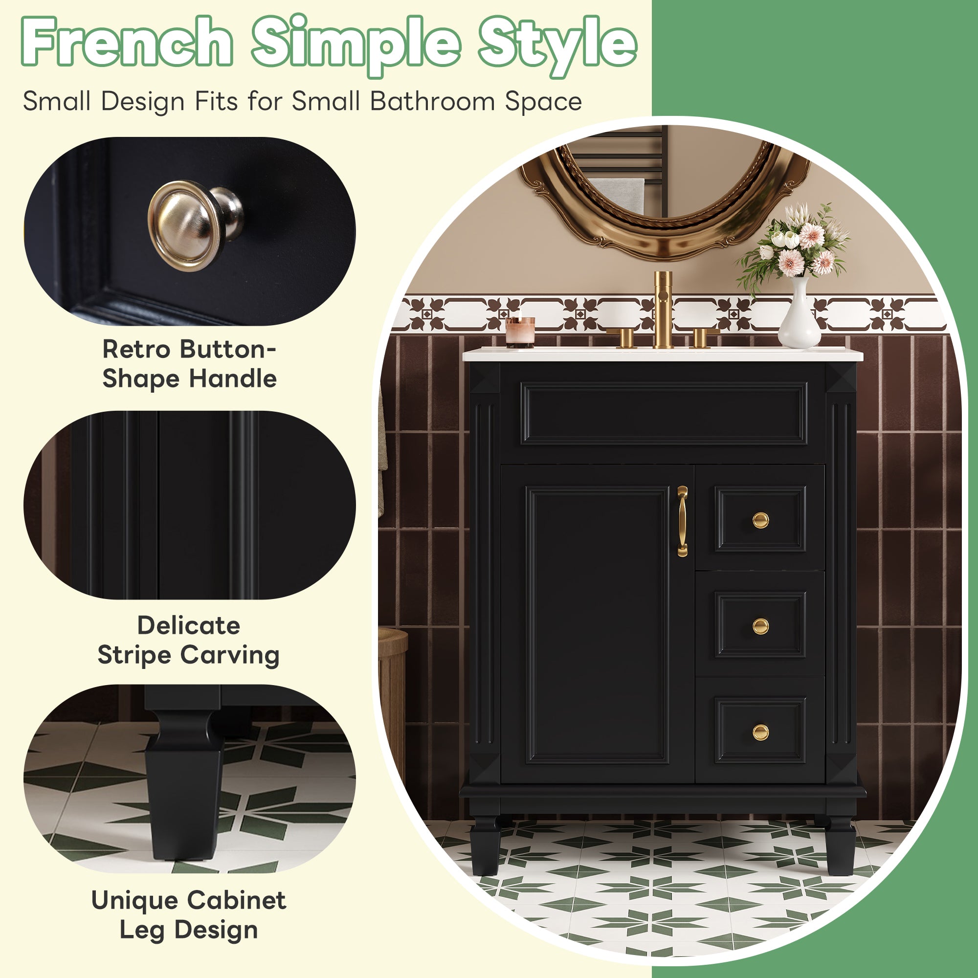 24 in. modern bathroom vanity ceramic sink, styled room view