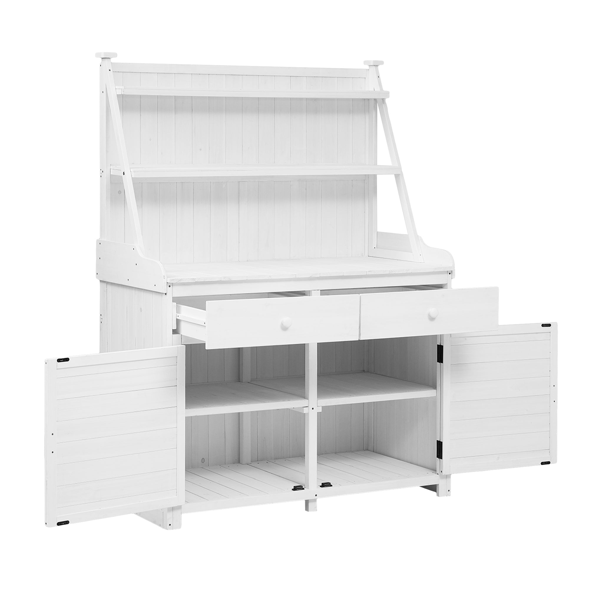 TOPMAX 65inch Garden Potting Bench Table, Fir Wood Workstation with Storage Shelf, Drawer and Cabinet, White