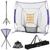 Soozier Baseball Practice Net Set with 7.5x7ft Catcher Net, Ball Caddy and Batting Tee, Portable Baseball Practice Equipment with Carry Bag for Hitting, Pitching, Batting, Catching, Purple